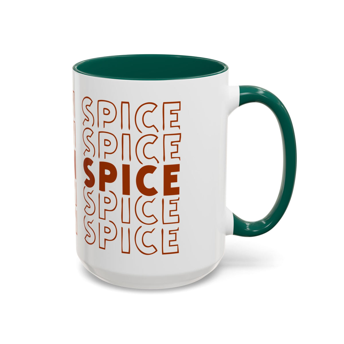 Pumpkin Spice Mug — Repeating 'SPICE' Retro Fall Coffee Cup (11oz/15oz)