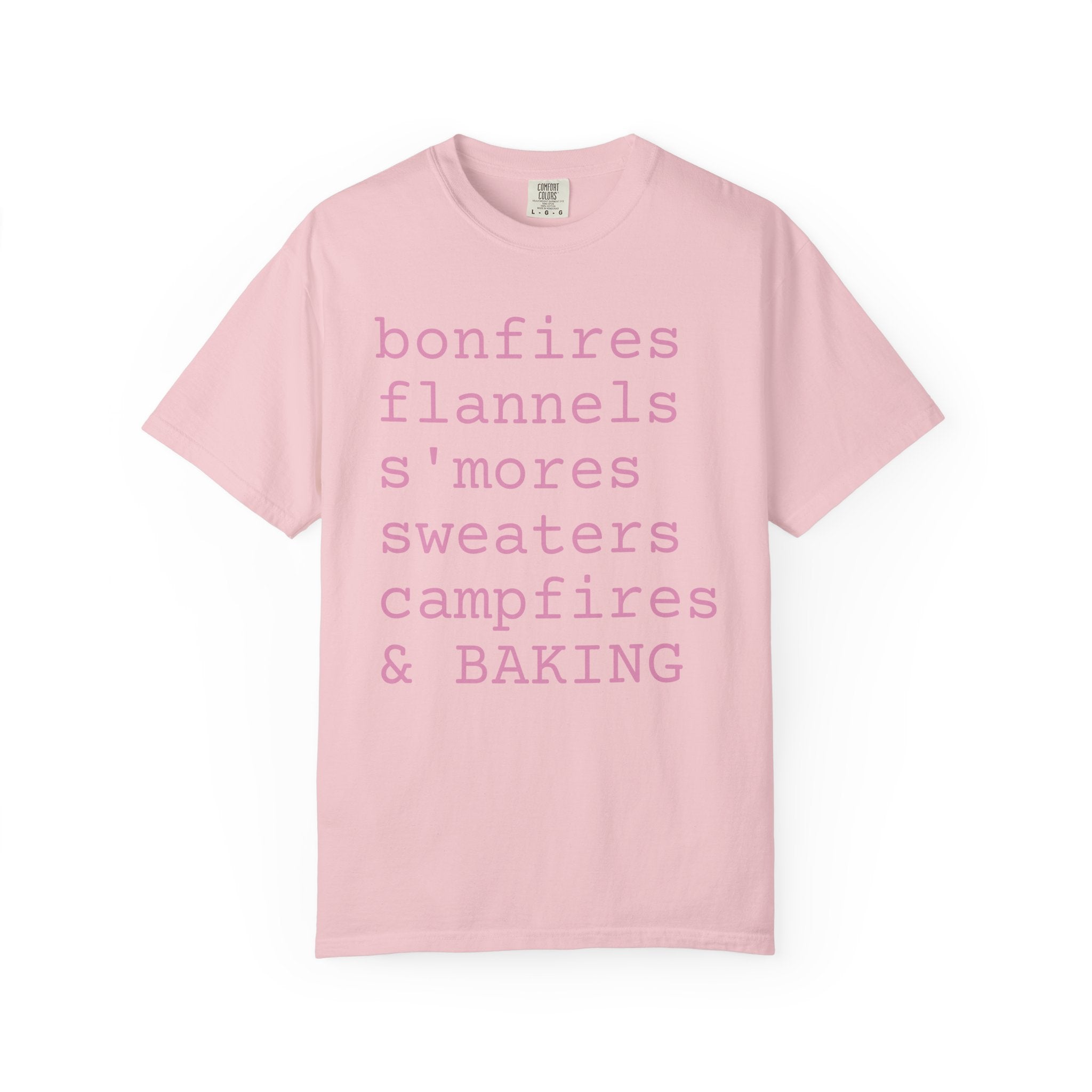 bonfires flannels s'mores sweaters campfires & BAKING T-shirt | Cozy Fall Typography Tee