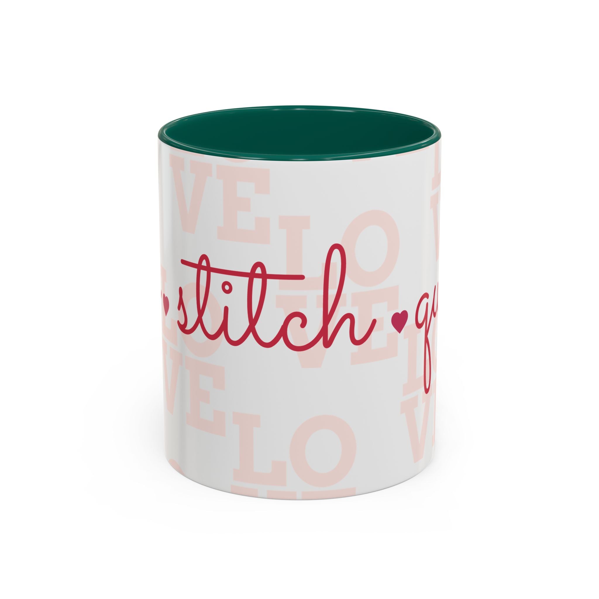 Love Quilting script mug | Colorful ceramic coffee cup