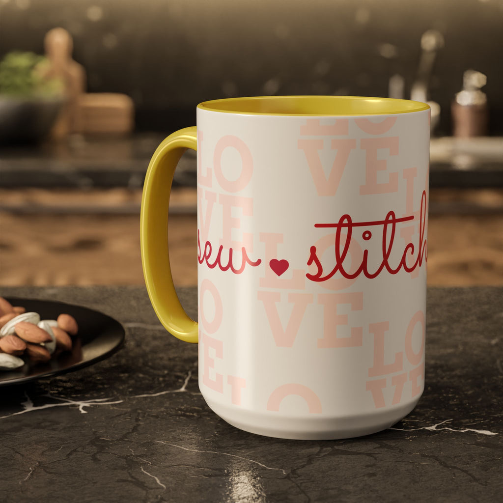 Love Quilting script mug | Colorful ceramic coffee cup