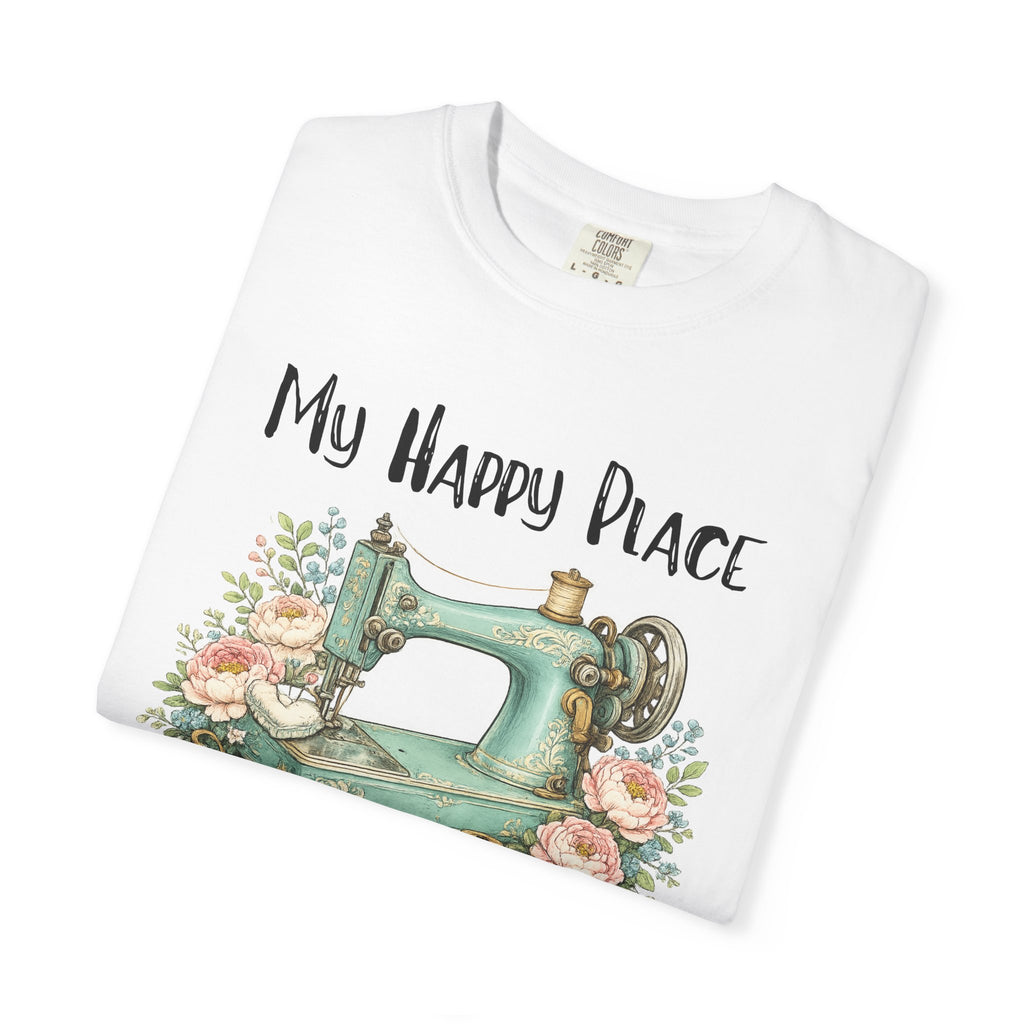Sewing Lover T-Shirt — "My Happy Place" Vintage Sewing Machine Tee