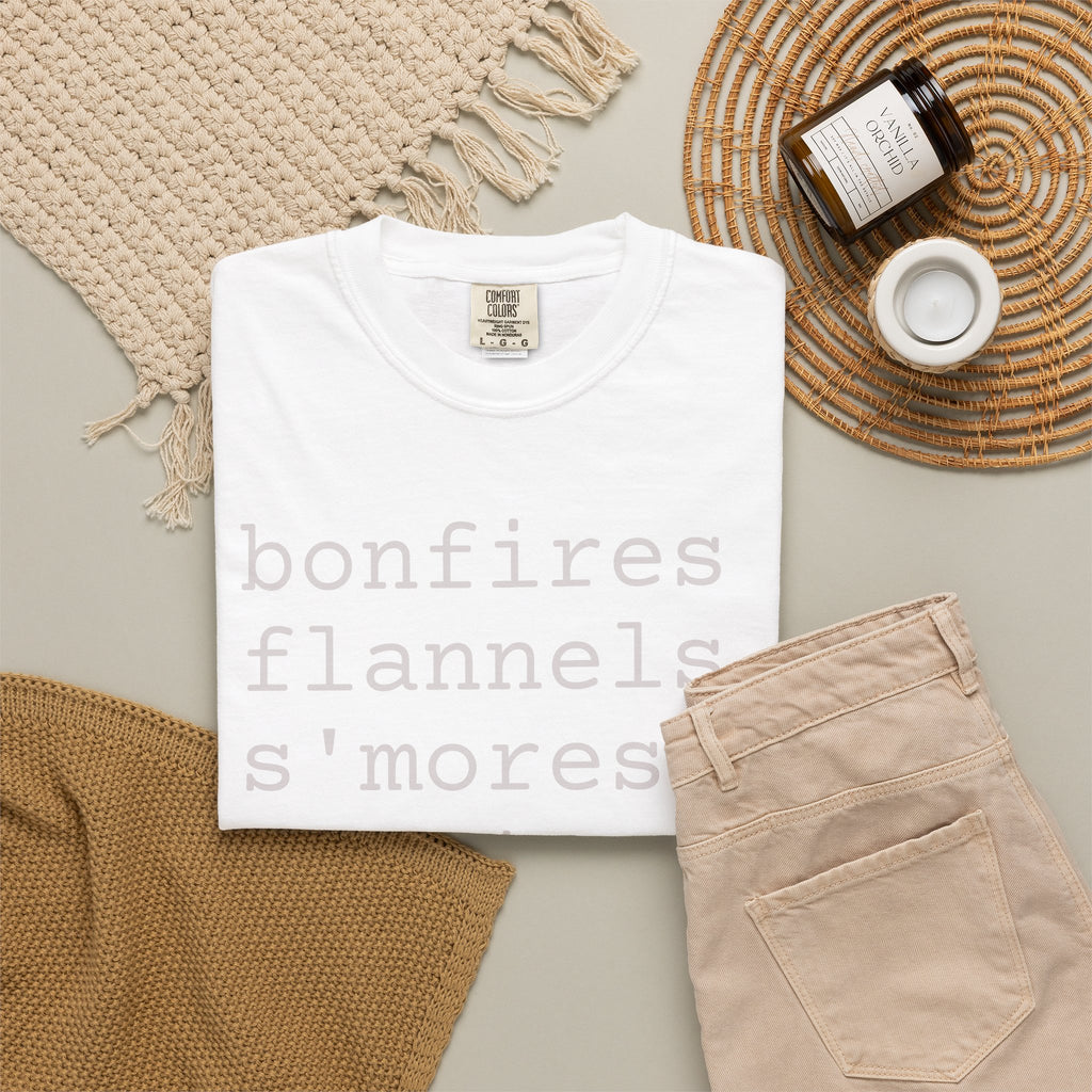 bonfires flannels s'mores sweaters campfires & BAKING T-shirt | Cozy Fall Typography Tee