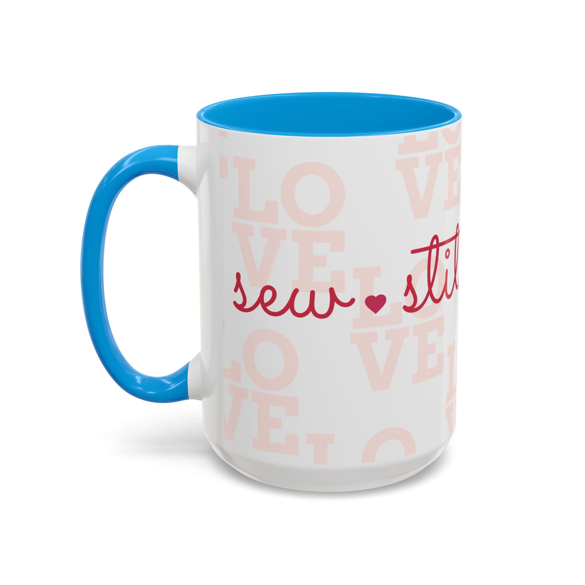 Love Quilting script mug | Colorful ceramic coffee cup
