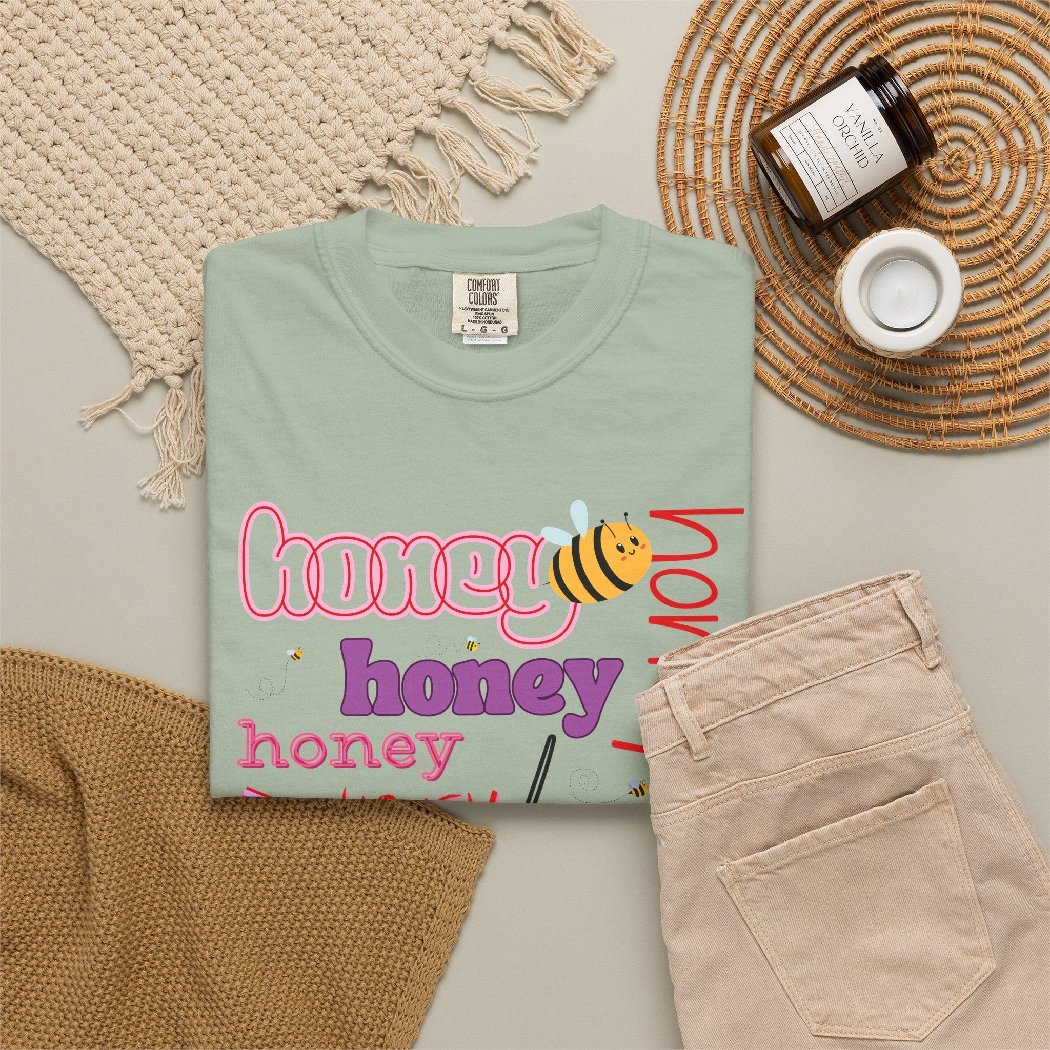 Honey Script Graphic T-Shirt — Playful Bee Typography Tee