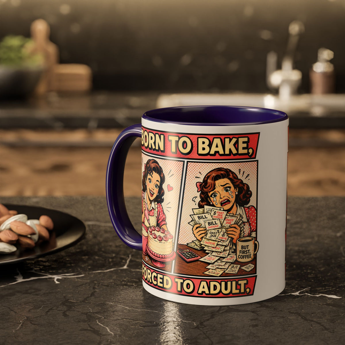 Born to Bake, Forced to Adult Ceramic Mug — Retro Baking Coffee Cup (11oz & 15oz)