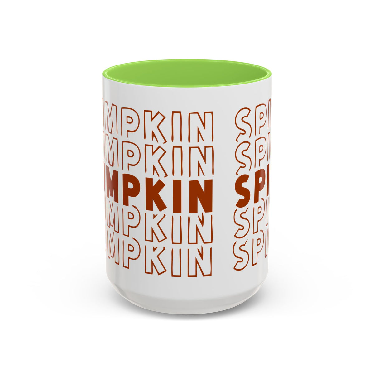 Pumpkin Spice Mug — Repeating 'SPICE' Retro Fall Coffee Cup (11oz/15oz)