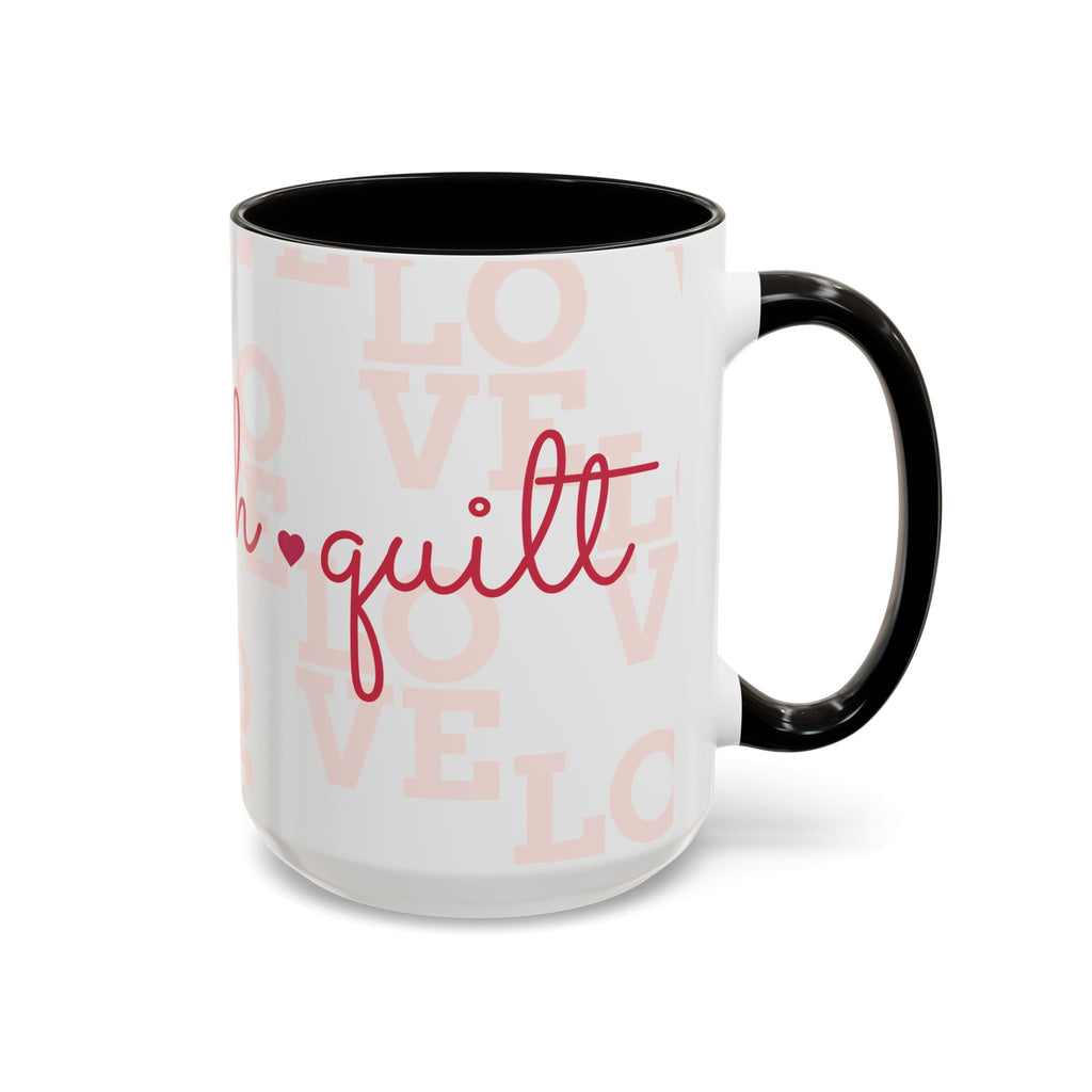 Love Quilting script mug | Colorful ceramic coffee cup