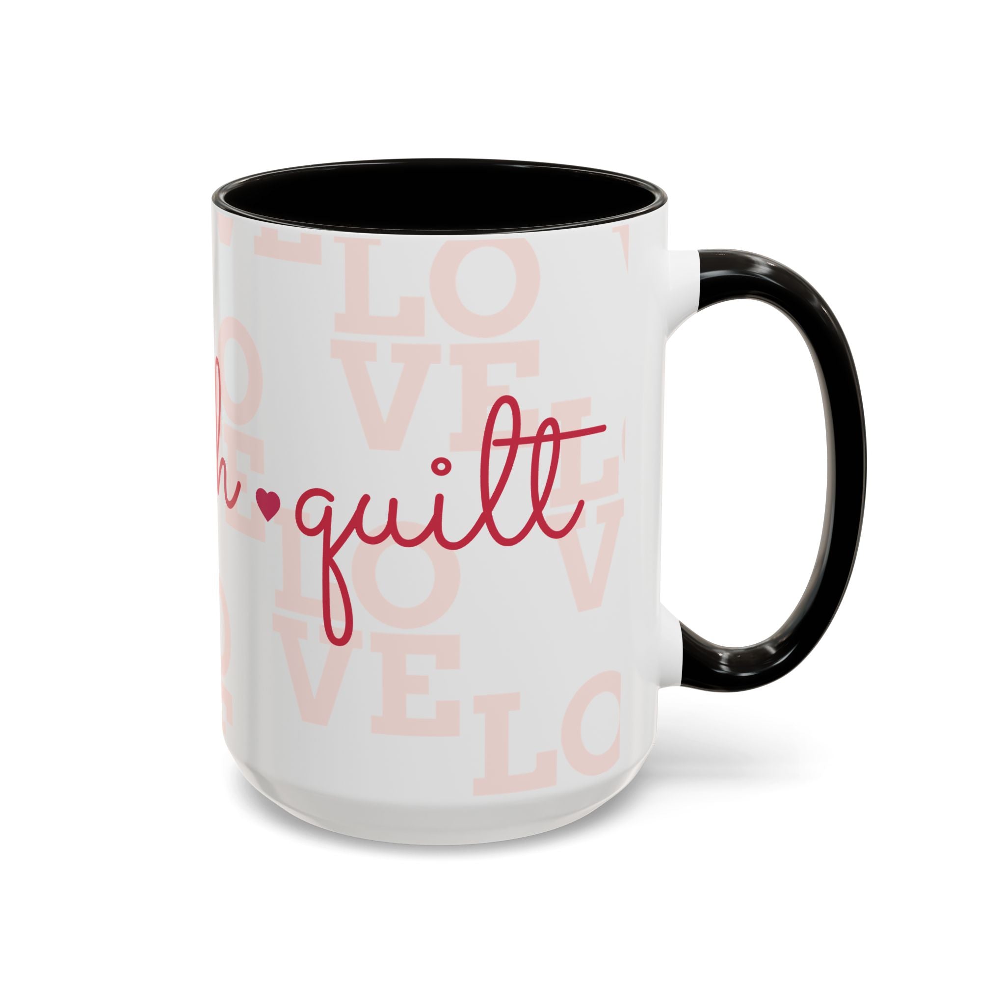 Love Quilting script mug | Colorful ceramic coffee cup