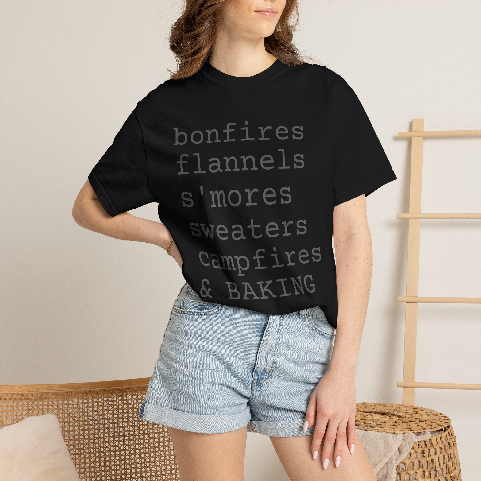 bonfires flannels s'mores sweaters campfires & BAKING T-shirt | Cozy Fall Typography Tee