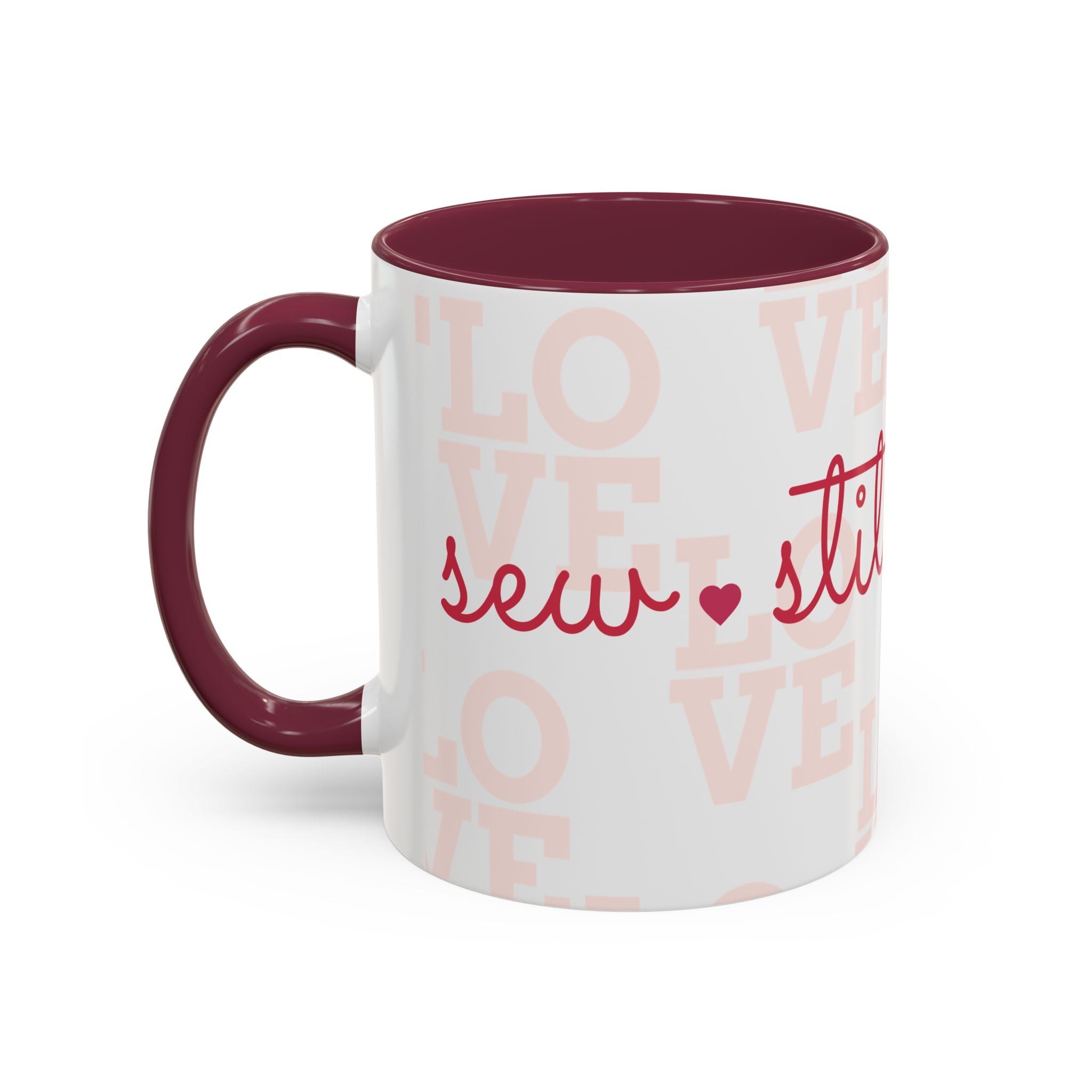 Love Quilting script mug | Colorful ceramic coffee cup