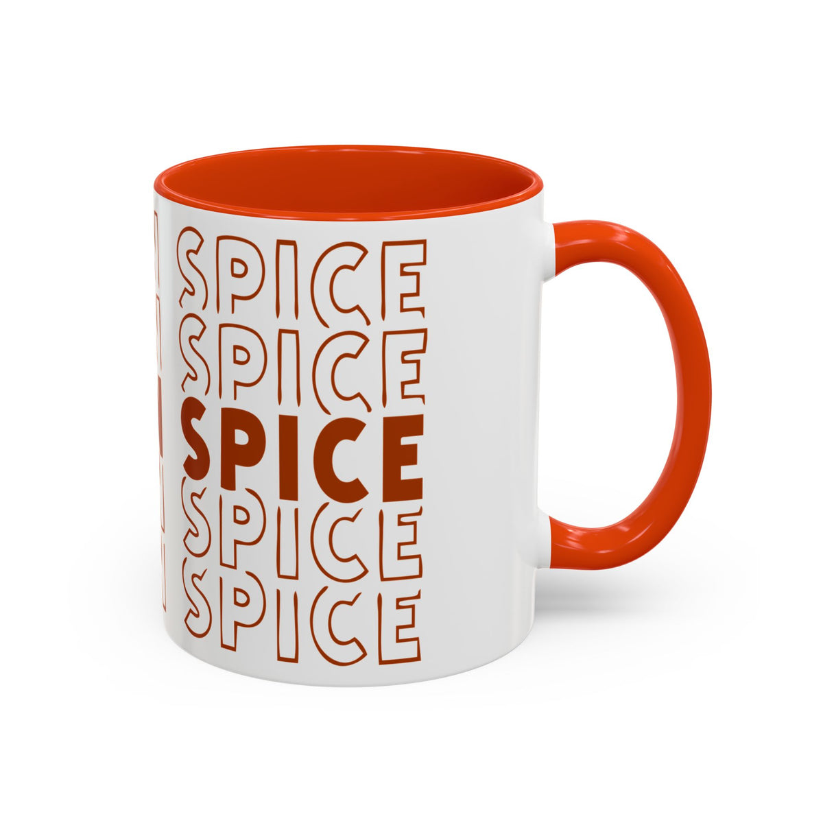 Pumpkin Spice Mug — Repeating 'SPICE' Retro Fall Coffee Cup (11oz/15oz)