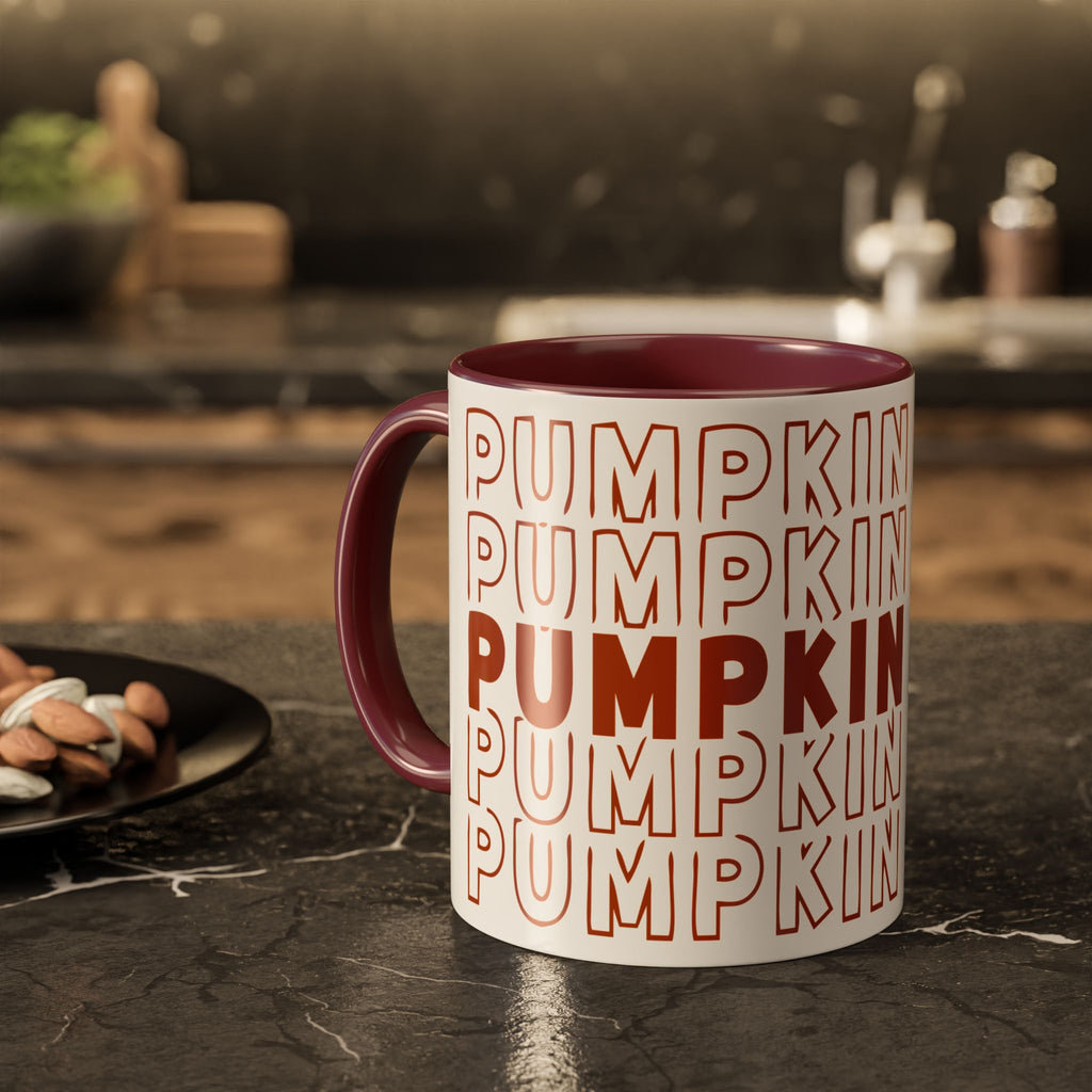 Pumpkin Spice Mug — Repeating 'SPICE' Retro Fall Coffee Cup (11oz/15oz)
