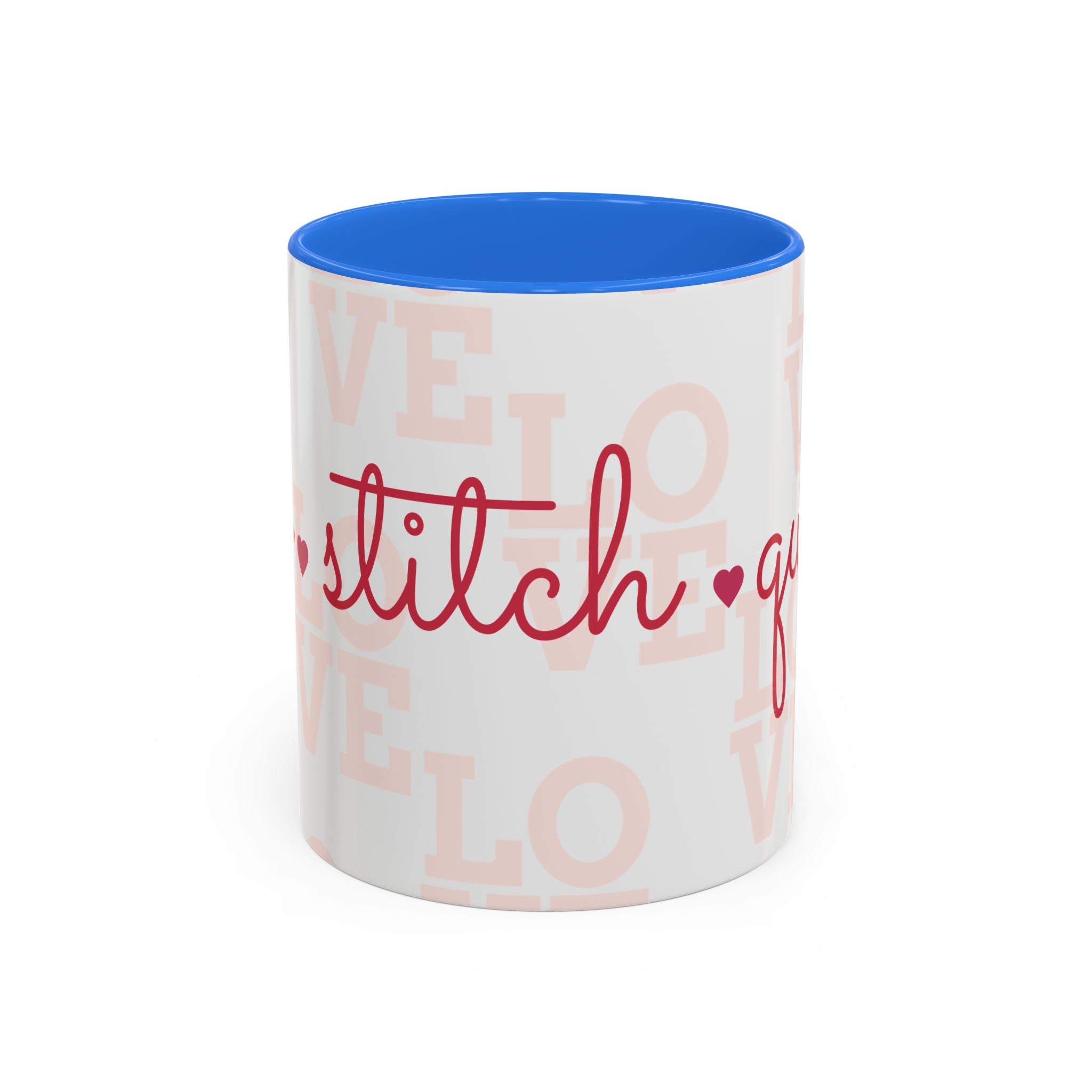 Love Quilting script mug | Colorful ceramic coffee cup