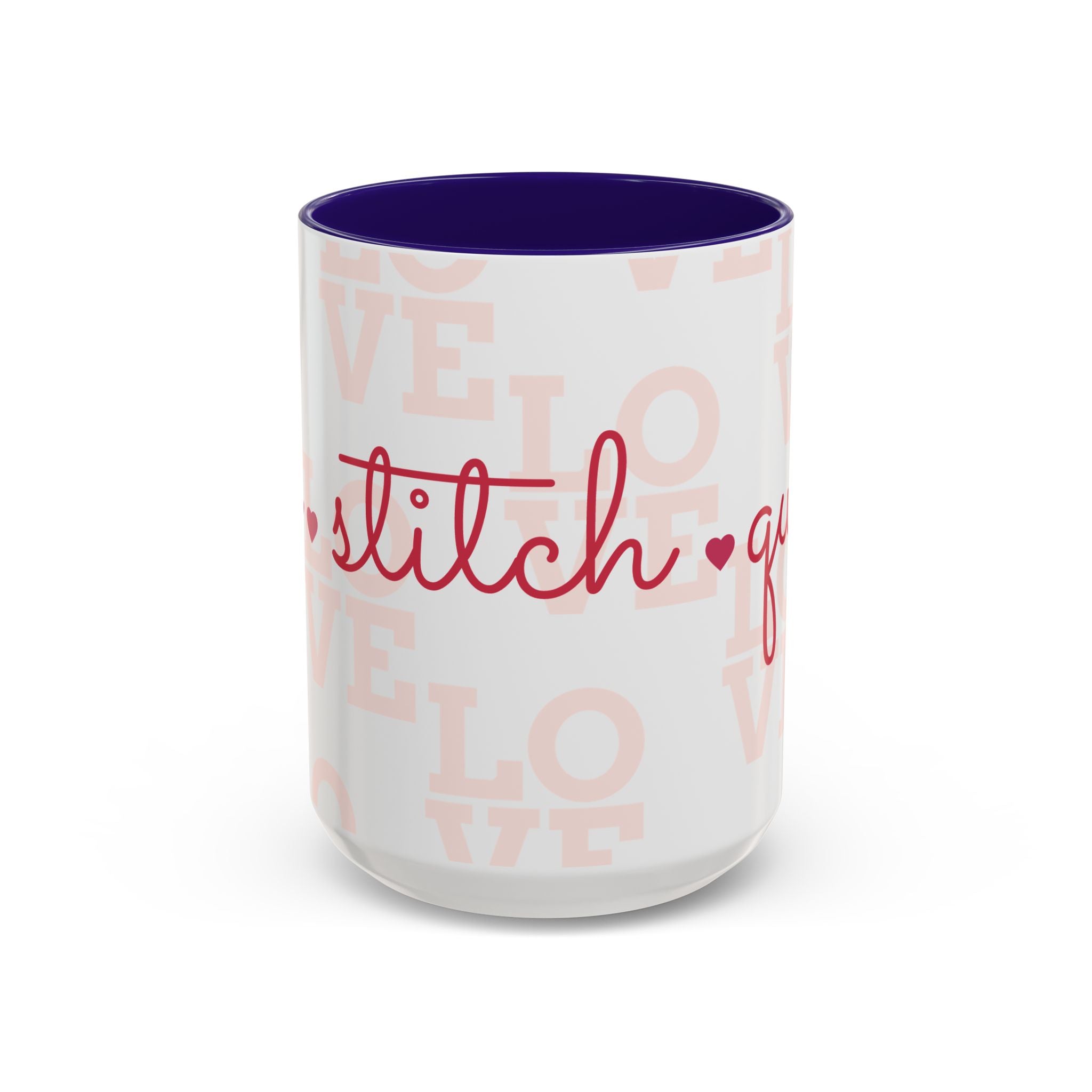 Love Quilting script mug | Colorful ceramic coffee cup