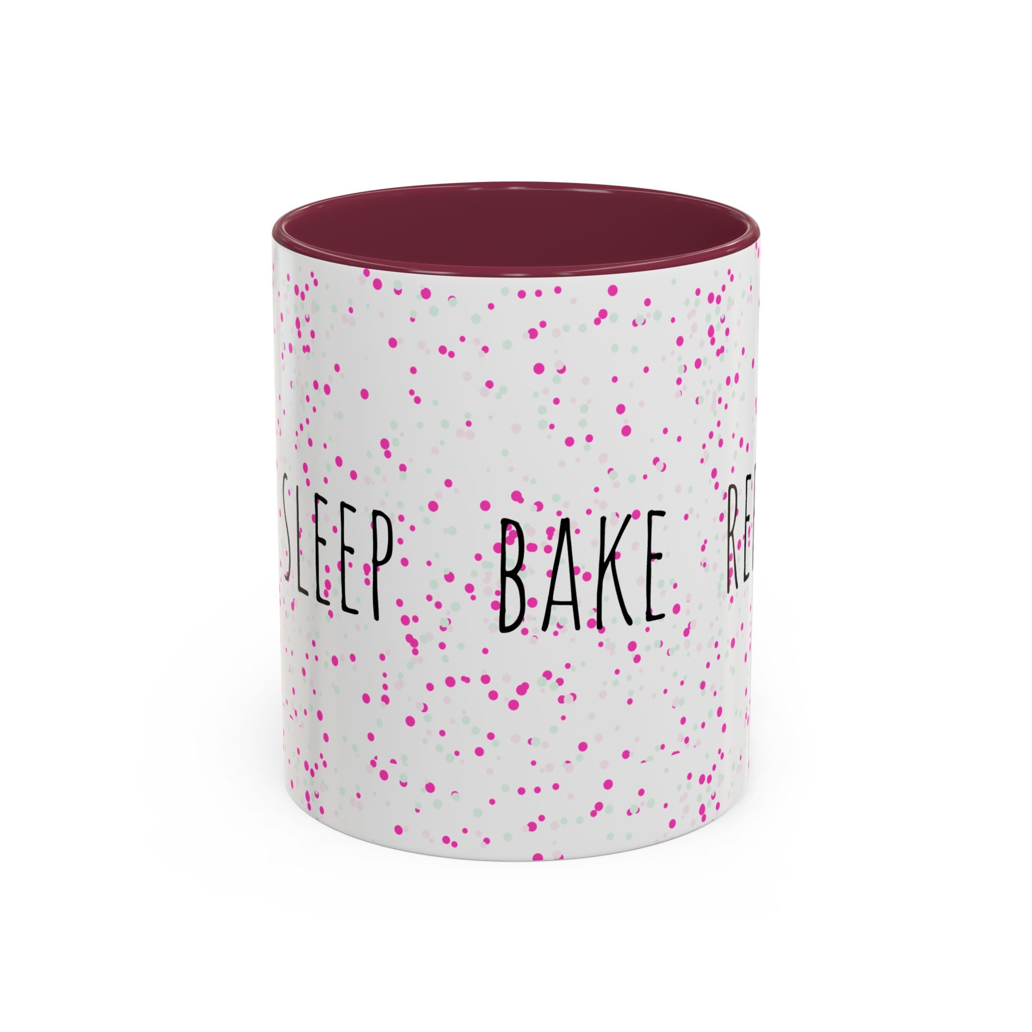Eat Sleep Bake Repeat Mug | Pink Confetti Ceramic Coffee Cup (11oz, 15oz)