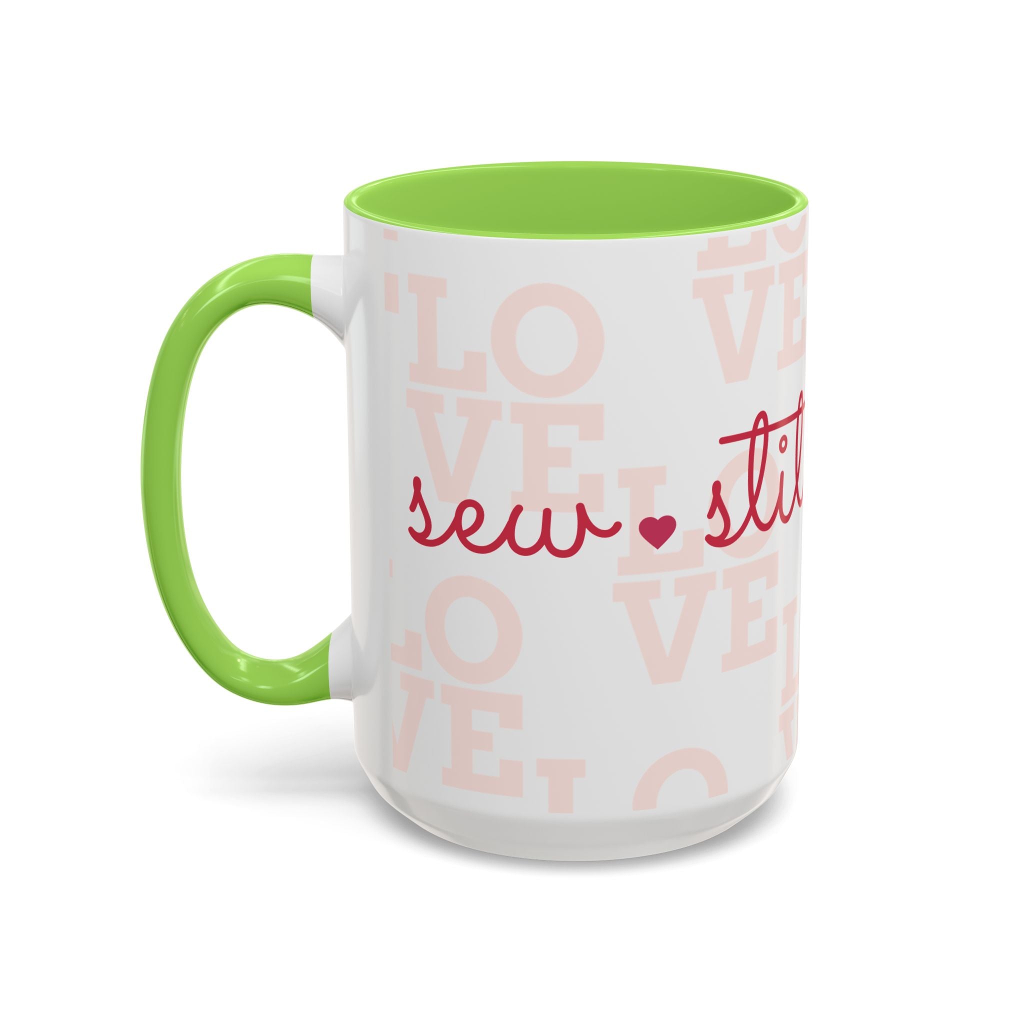Love Quilting script mug | Colorful ceramic coffee cup