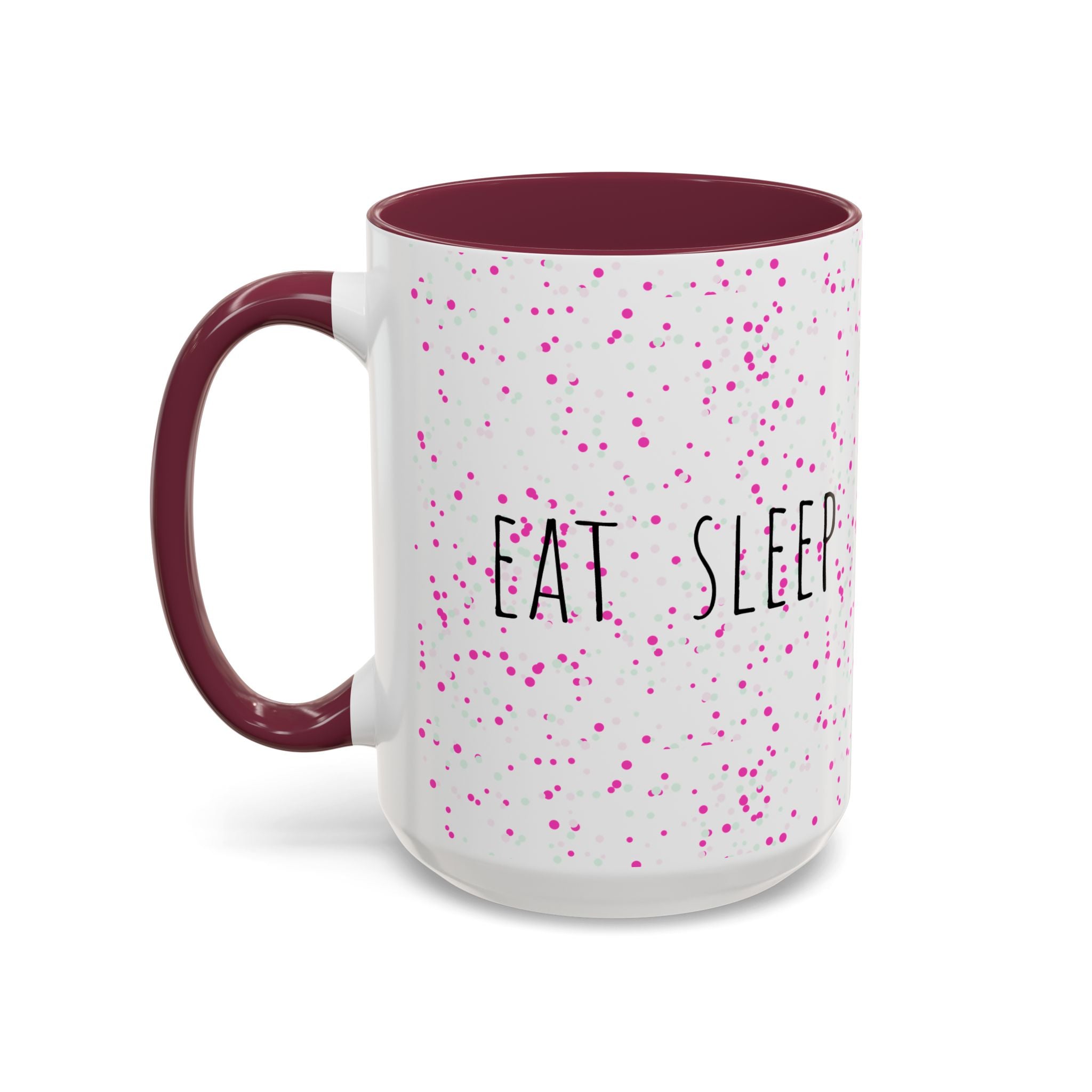 Eat Sleep Bake Repeat Mug | Pink Confetti Ceramic Coffee Cup (11oz, 15oz)