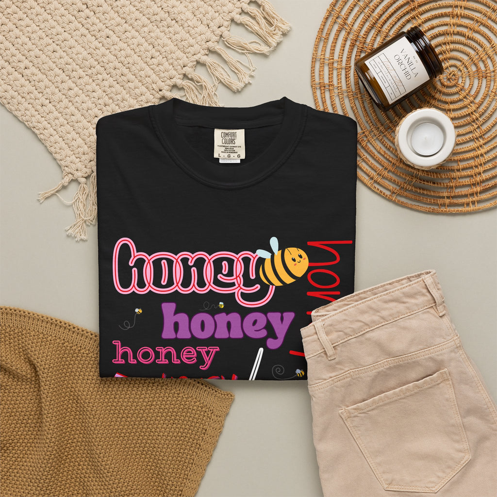 Honey Script Graphic T-Shirt — Playful Bee Typography Tee