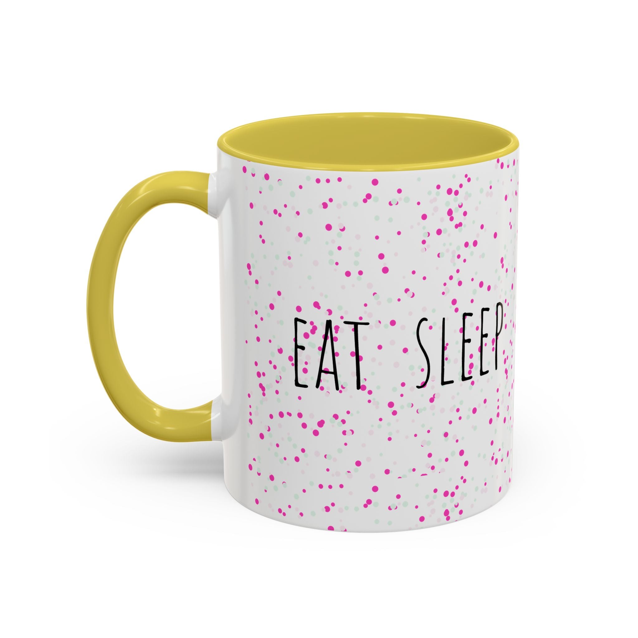 Eat Sleep Bake Repeat Mug | Pink Confetti Ceramic Coffee Cup (11oz, 15oz)
