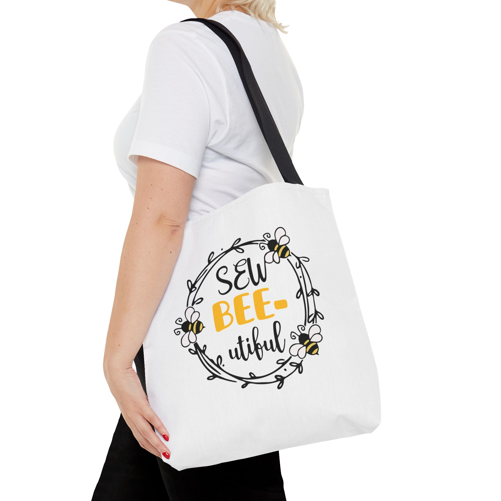 Sew Bee-utiful Tote Bag White | bee sewing craft motif