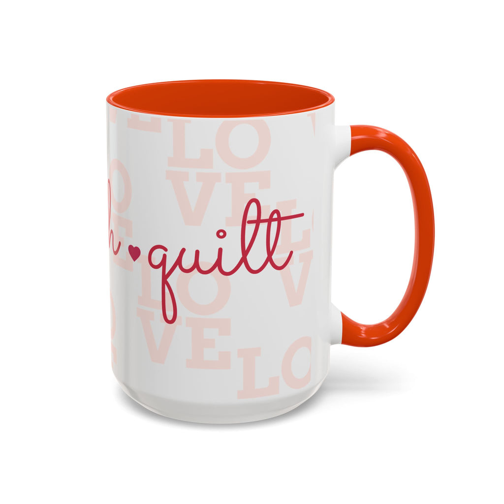 Love Quilting script mug | Colorful ceramic coffee cup