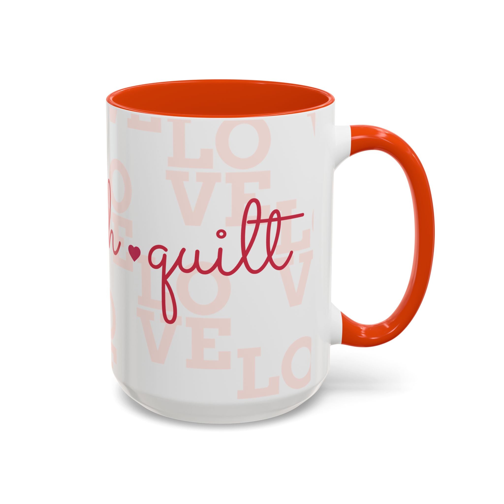 Love Quilting script mug | Colorful ceramic coffee cup