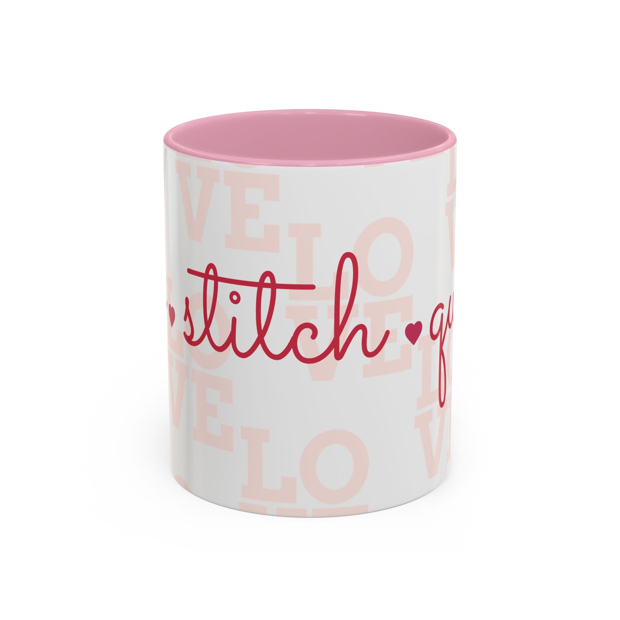 Love Quilting script mug | Colorful ceramic coffee cup
