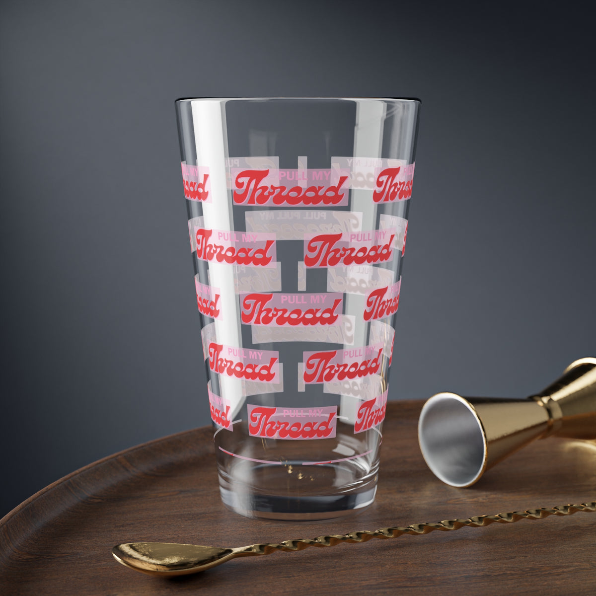 16oz Mixing Glass — Retro 'Pull My Thread' Pattern Cocktail Glass