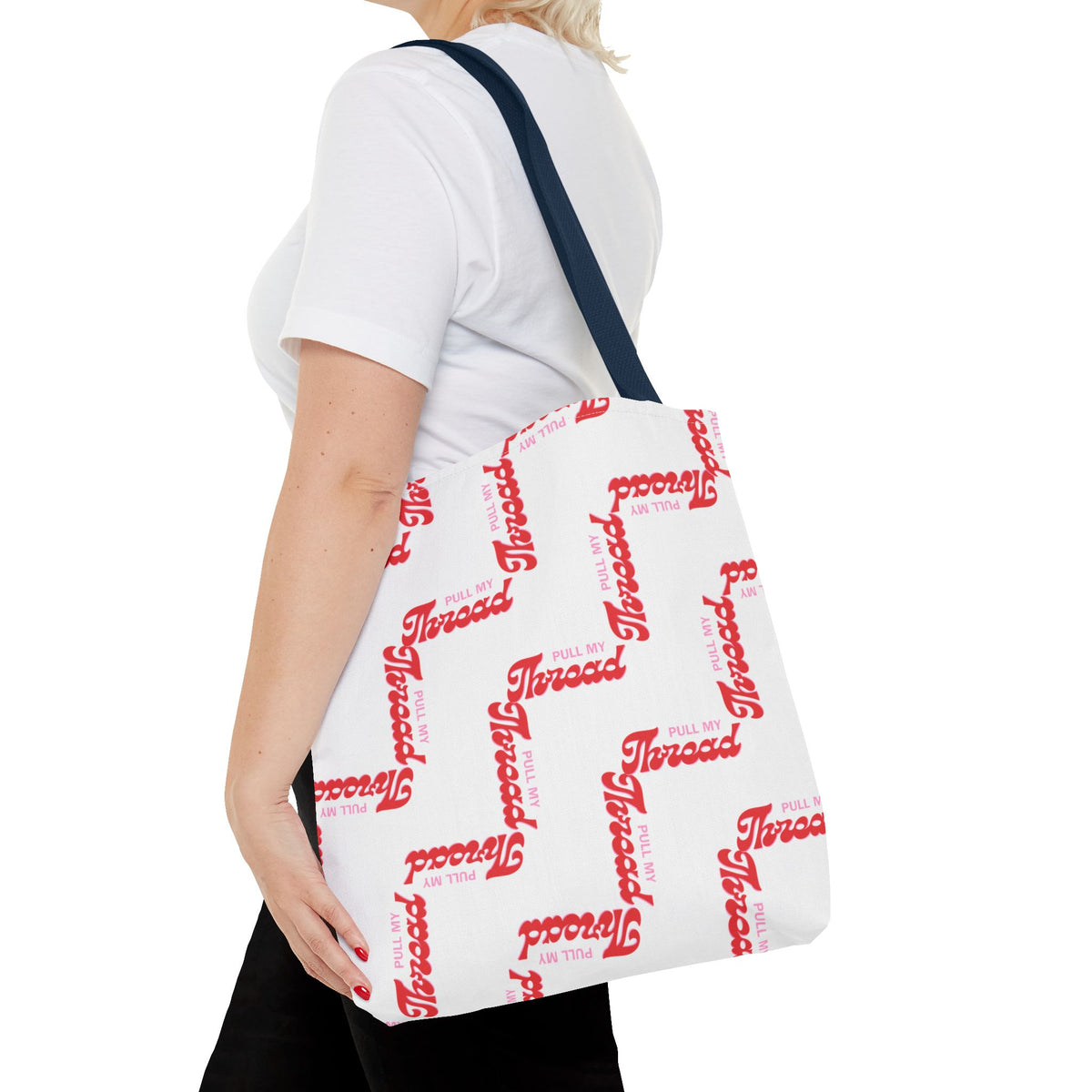 Retro Script 'Pull My Thread" Tote Bag — All-Over Print Fashion Tote