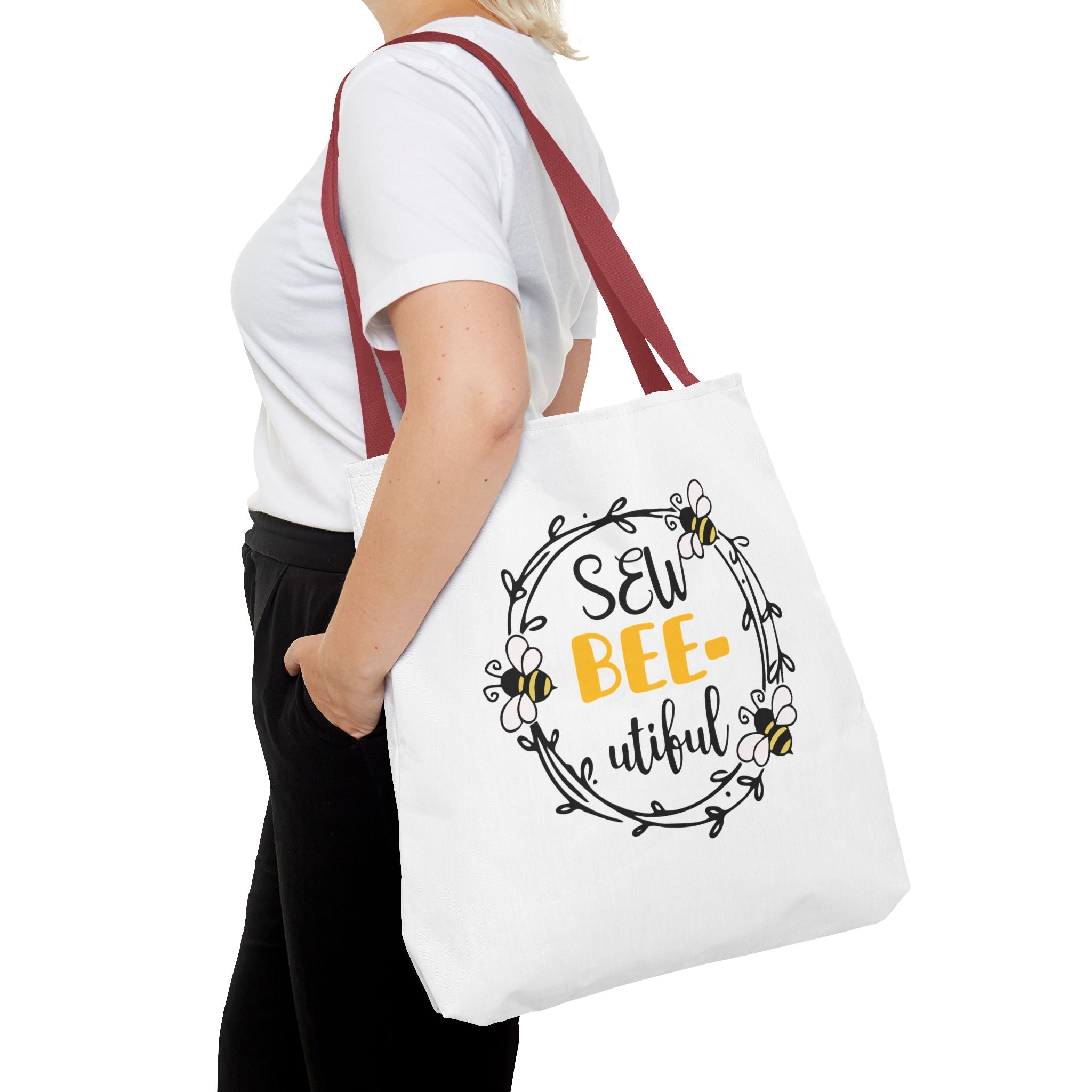 Sew Bee-utiful Tote Bag White | bee sewing craft motif