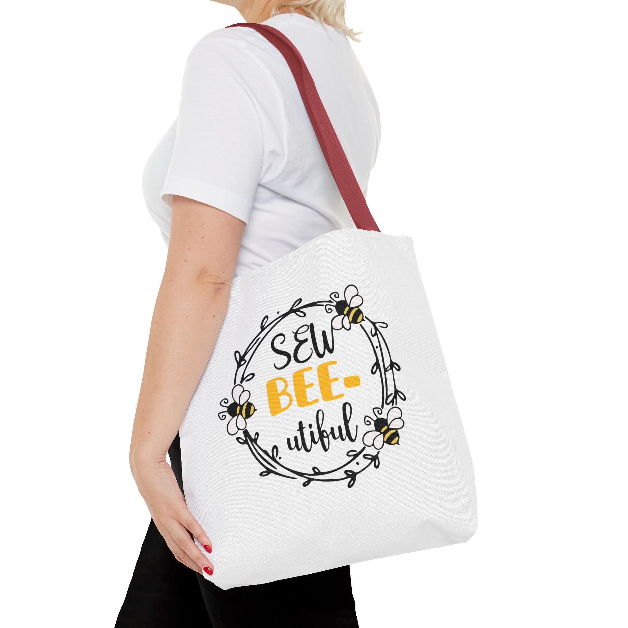 Sew Bee-utiful Tote Bag White | bee sewing craft motif