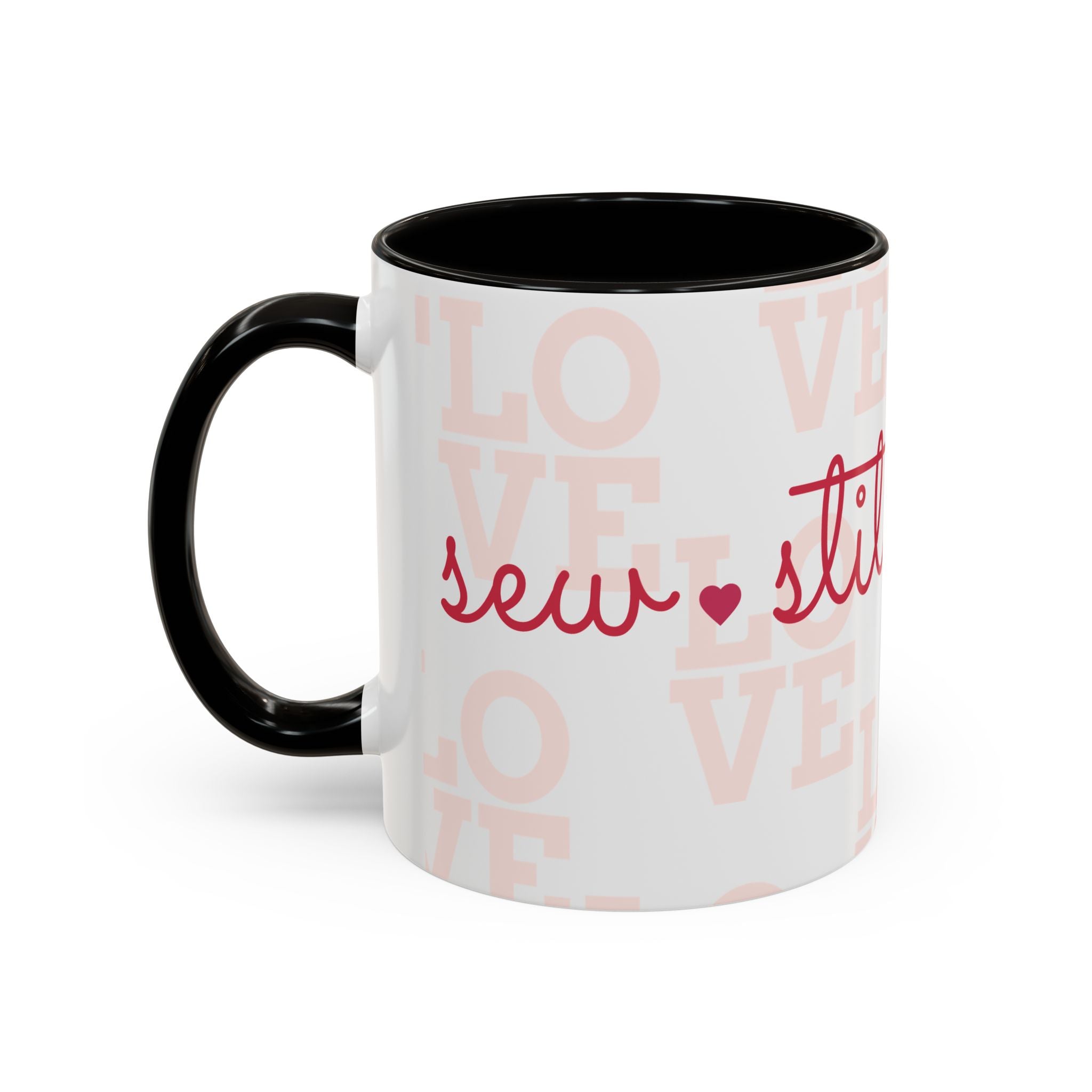 Love Quilting script mug | Colorful ceramic coffee cup