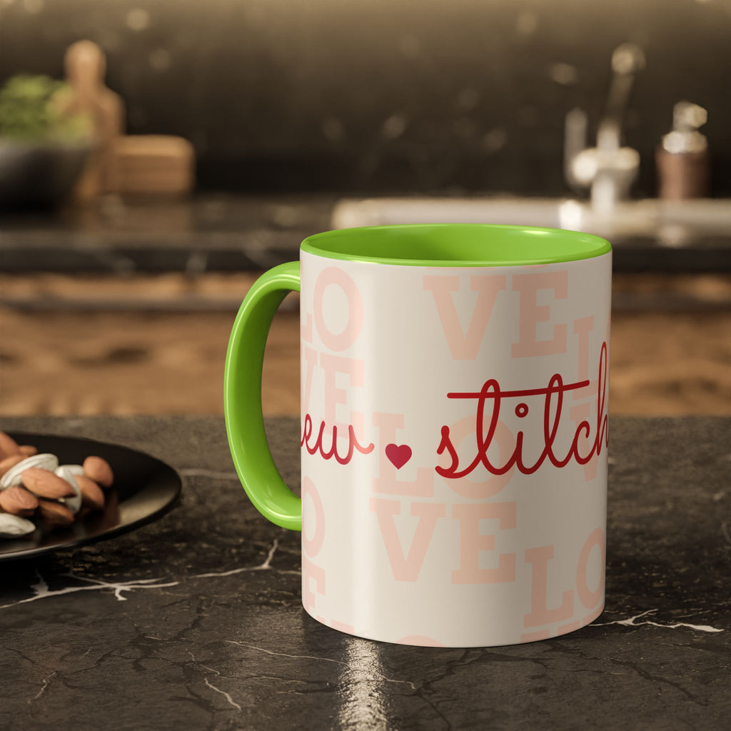 Love Quilting script mug | Colorful ceramic coffee cup