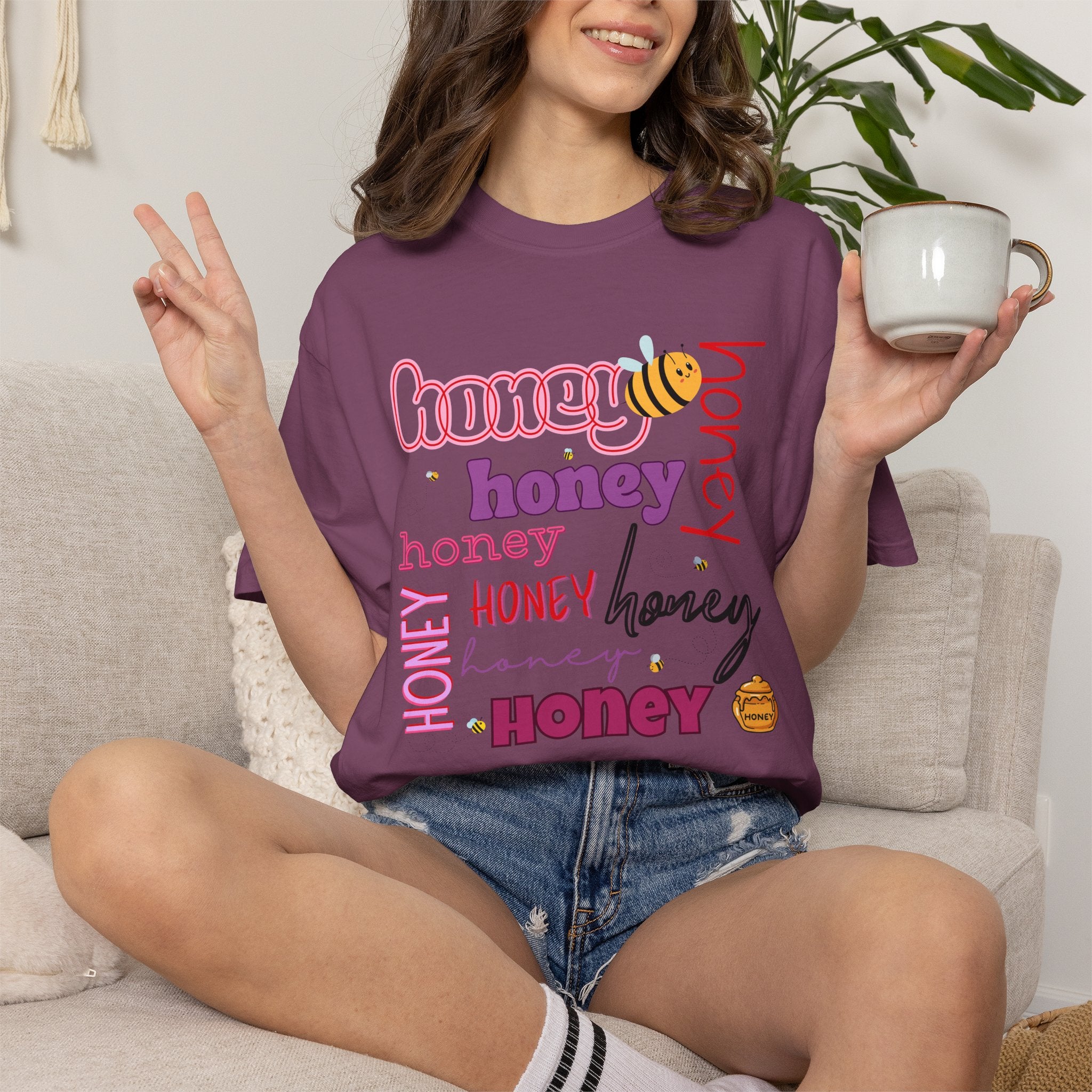 Honey Script Graphic T-Shirt — Playful Bee Typography Tee