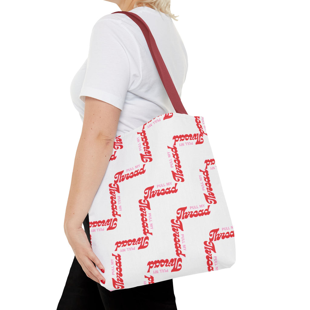 Retro Script 'Pull My Thread" Tote Bag — All-Over Print Fashion Tote