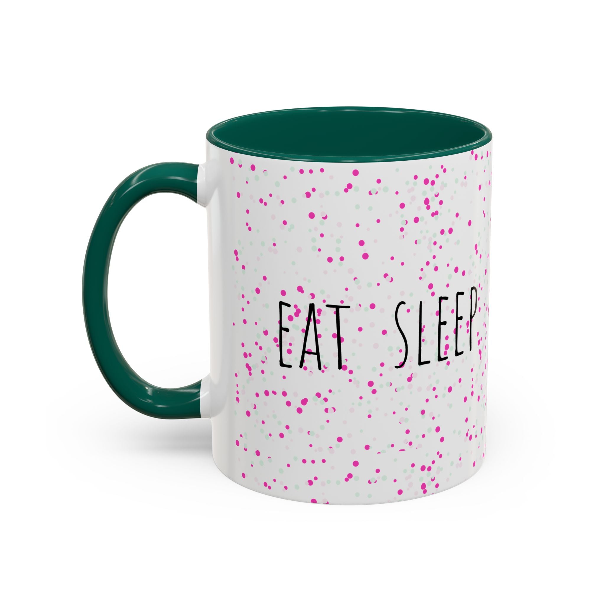 Eat Sleep Bake Repeat Mug | Pink Confetti Ceramic Coffee Cup (11oz, 15oz)