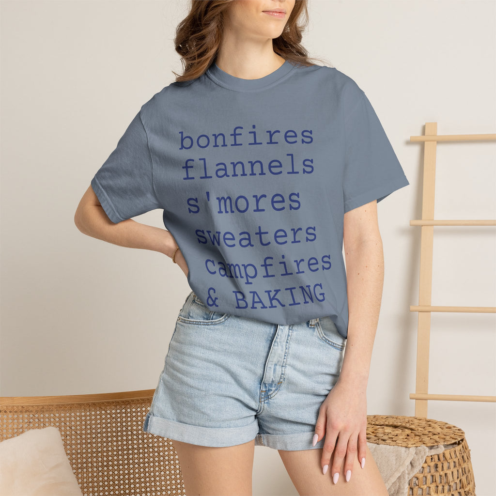 bonfires flannels s'mores sweaters campfires & BAKING T-shirt | Cozy Fall Typography Tee