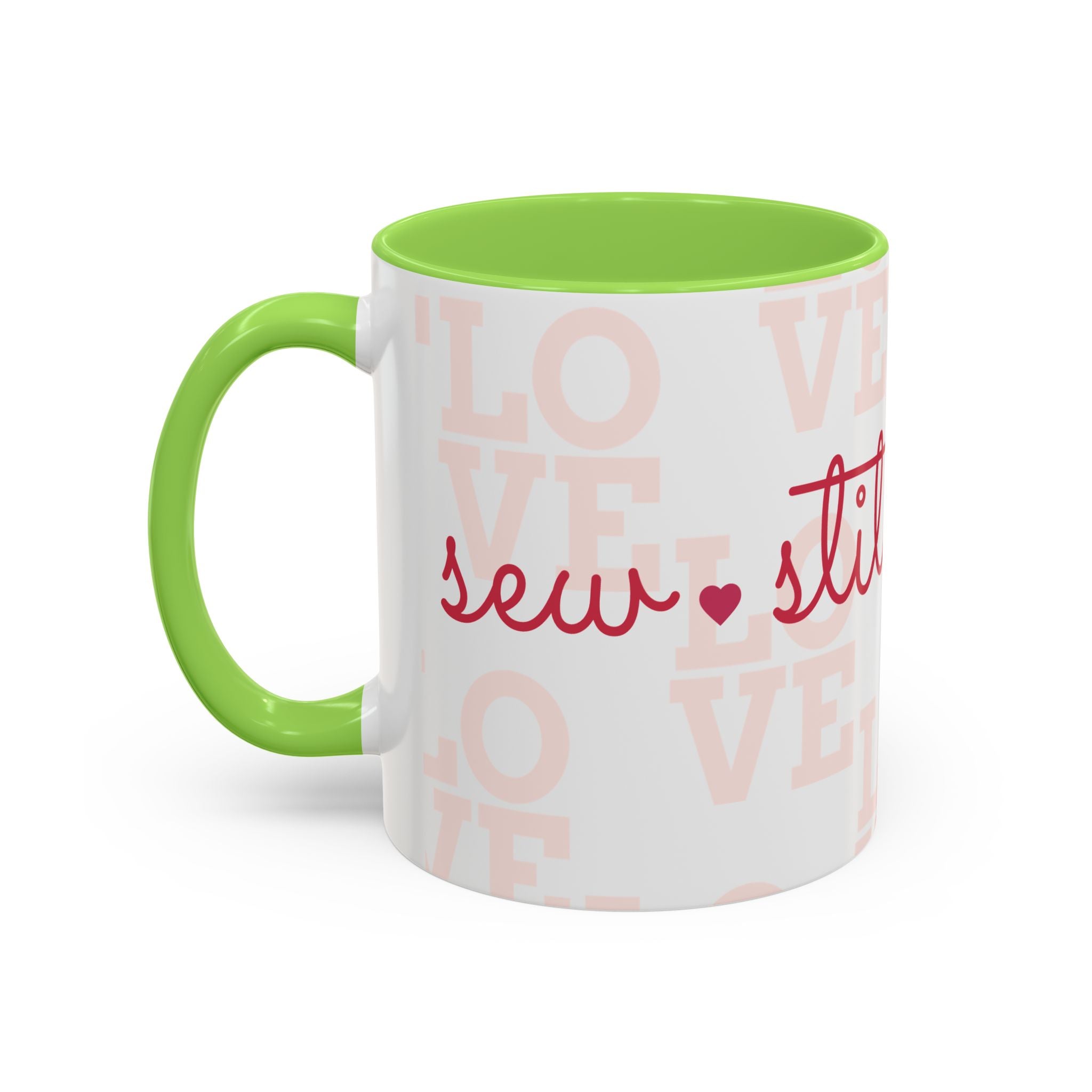 Love Quilting script mug | Colorful ceramic coffee cup