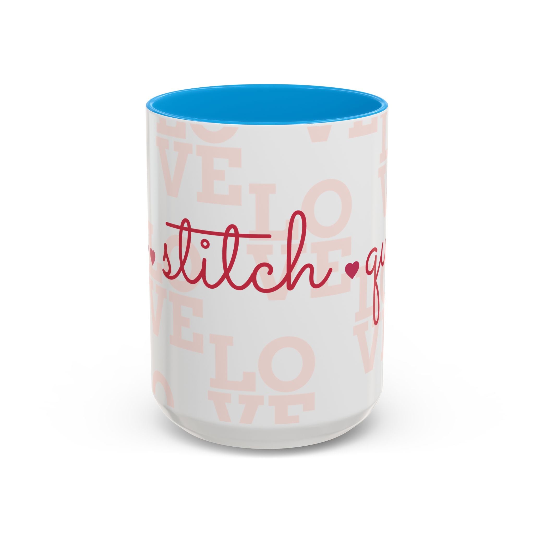 Love Quilting script mug | Colorful ceramic coffee cup