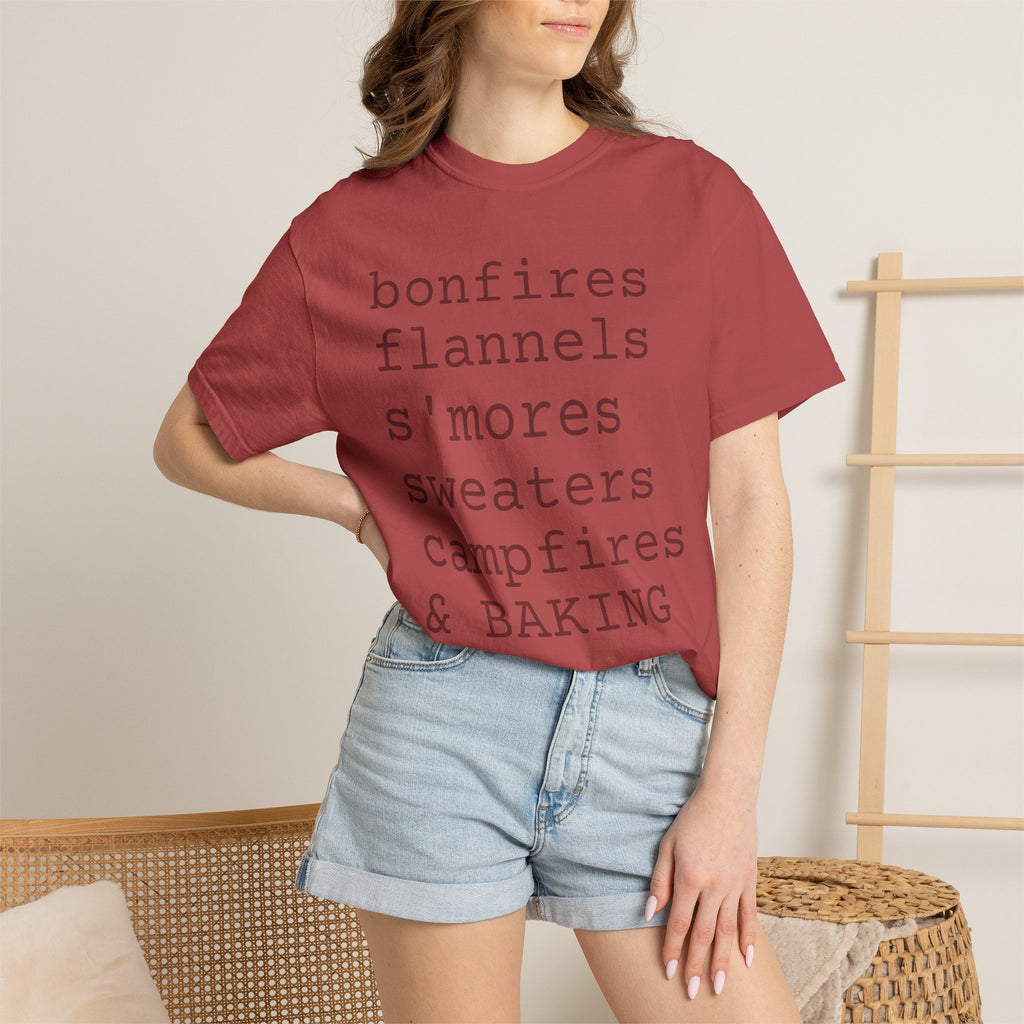 bonfires flannels s'mores sweaters campfires & BAKING T-shirt | Cozy Fall Typography Tee