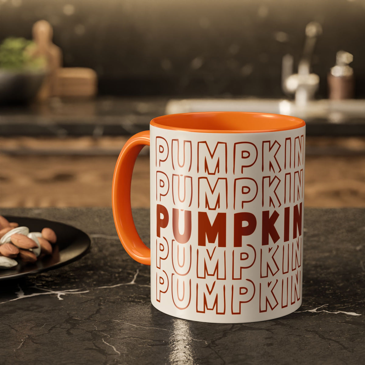 Pumpkin Spice Mug — Repeating 'SPICE' Retro Fall Coffee Cup (11oz/15oz)
