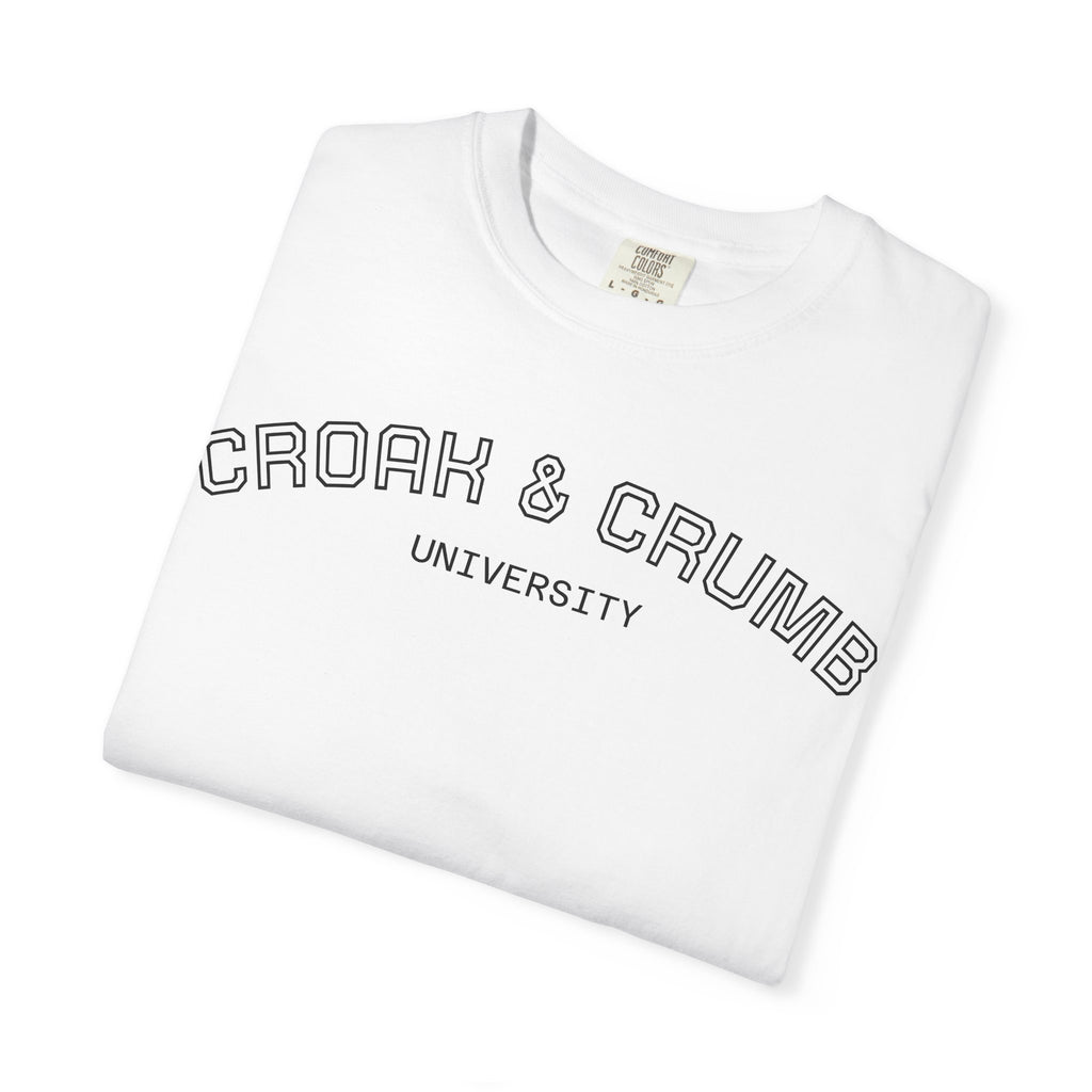 Croak & Crumb University shirt | Collegiate outline text tee