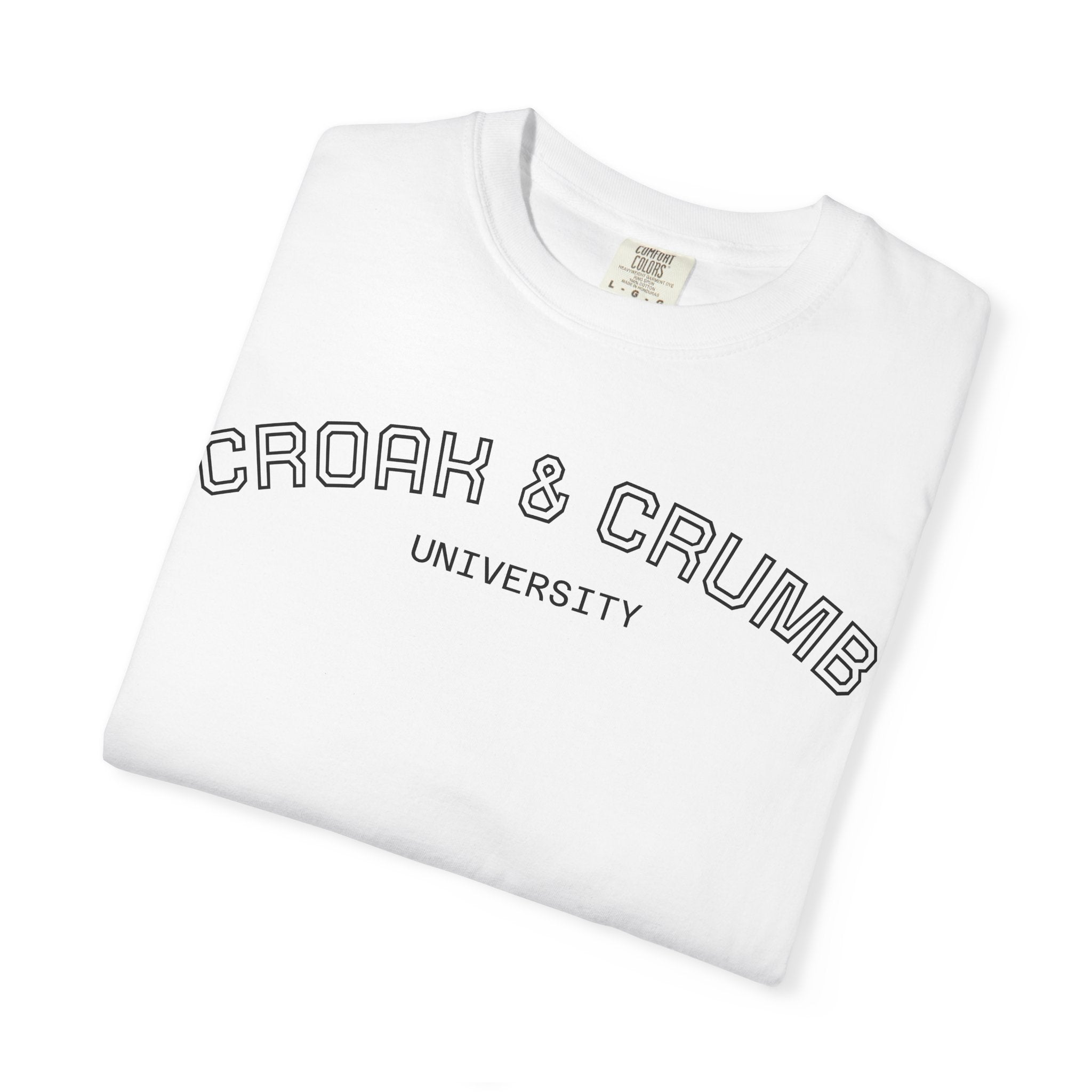 Croak & Crumb University shirt | Collegiate outline text tee