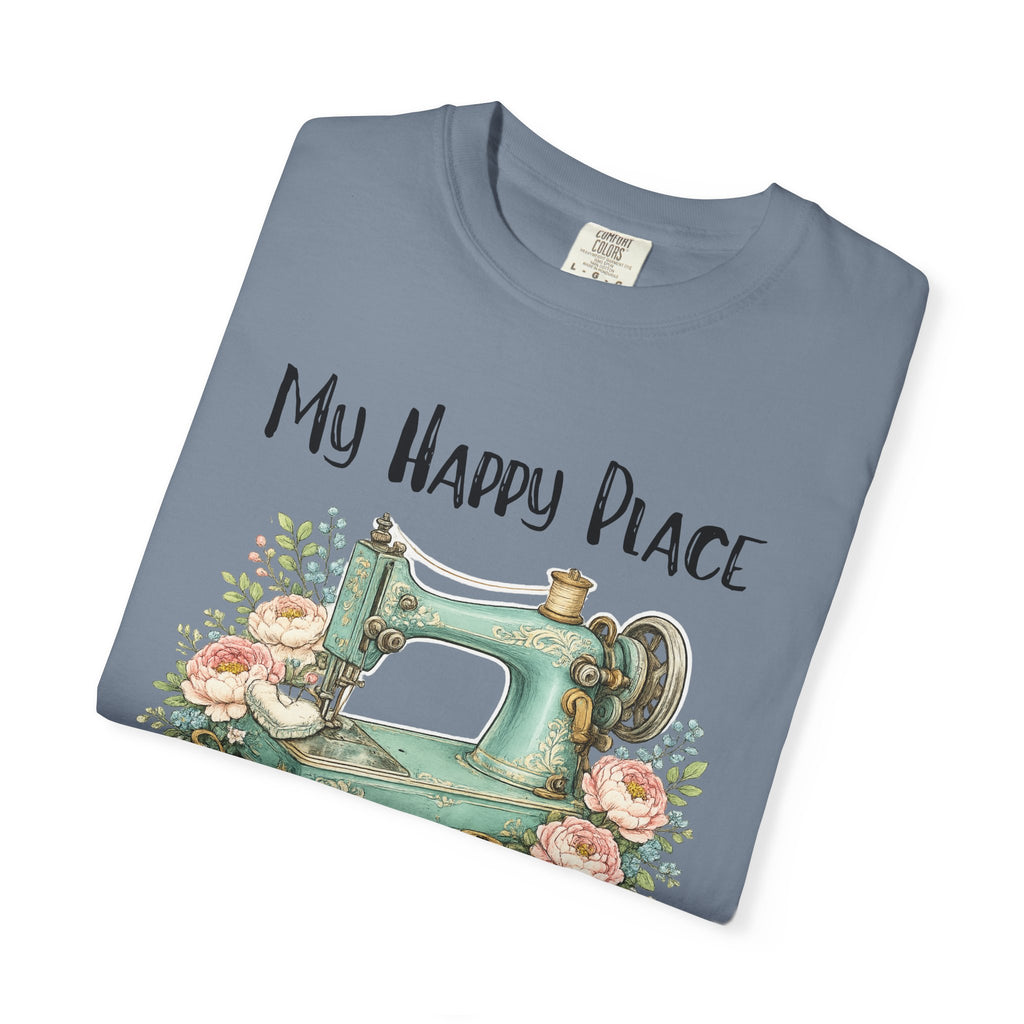 Sewing Lover T-Shirt — "My Happy Place" Vintage Sewing Machine Tee