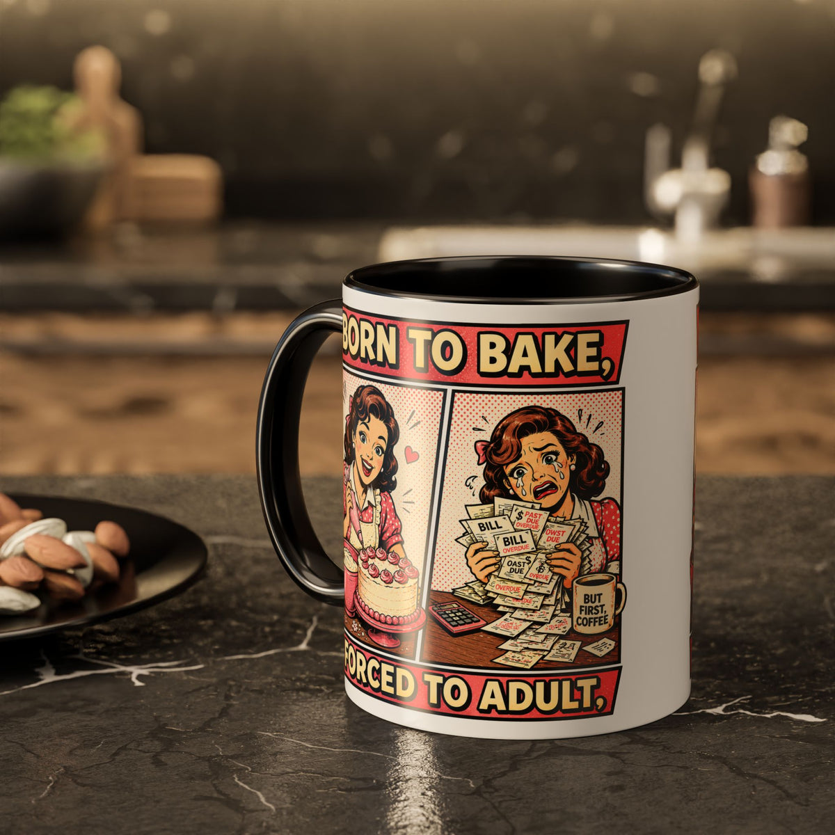 Born to Bake, Forced to Adult Ceramic Mug — Retro Baking Coffee Cup (11oz & 15oz)