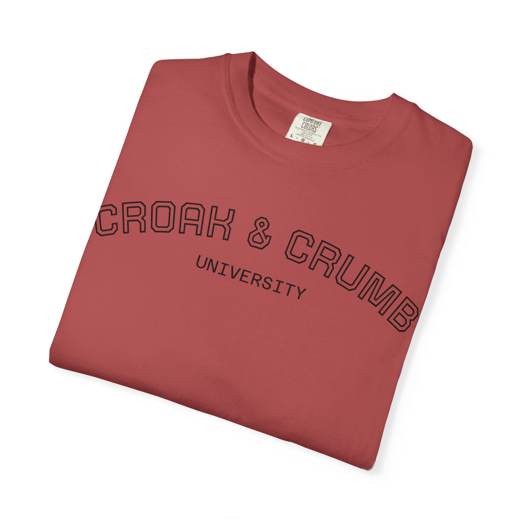 Croak & Crumb University shirt | Collegiate outline text tee