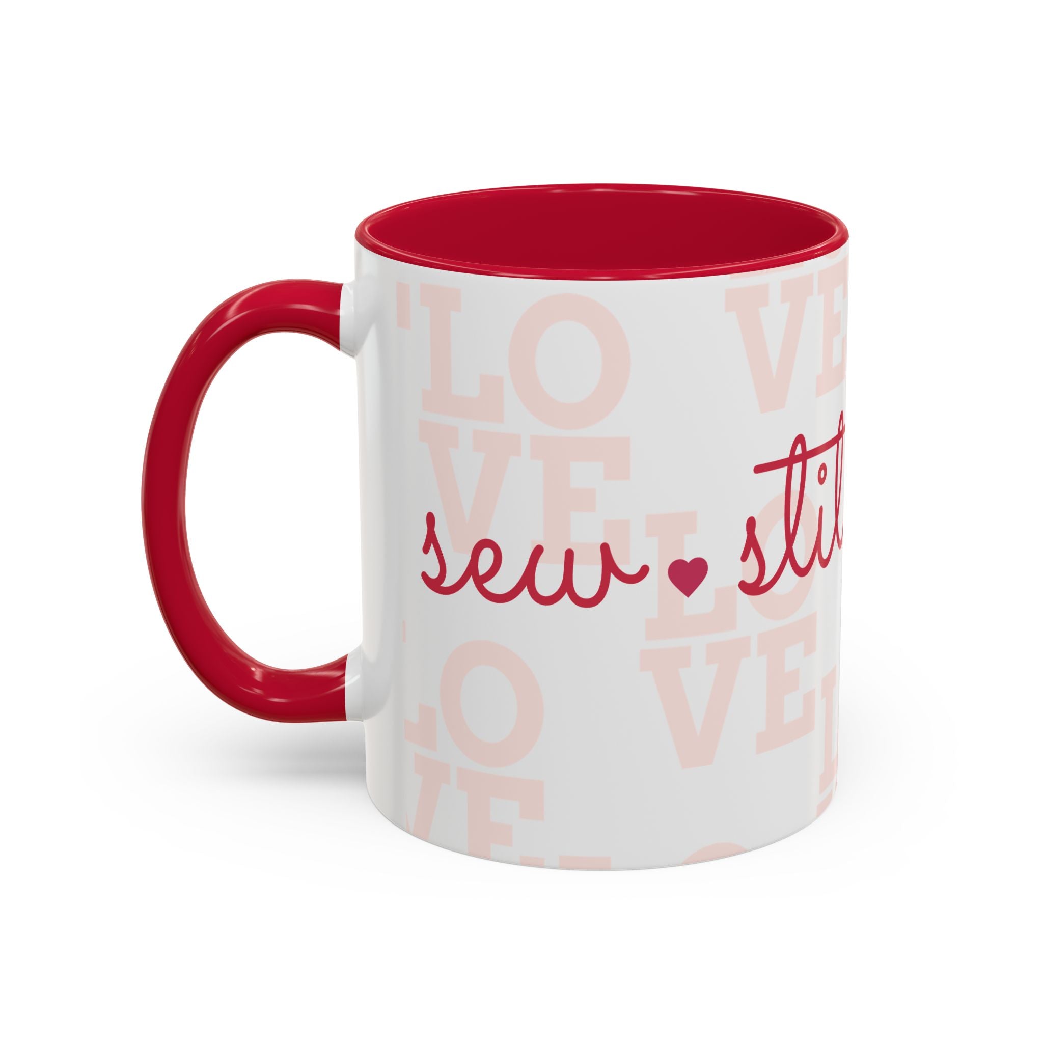 Love Quilting script mug | Colorful ceramic coffee cup