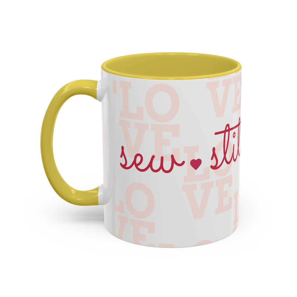 Love Quilting script mug | Colorful ceramic coffee cup