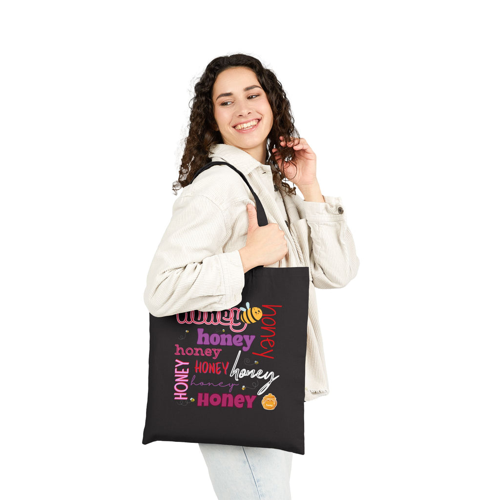 Honey Typography Canvas Tote — Cute Bee Graphic Bag