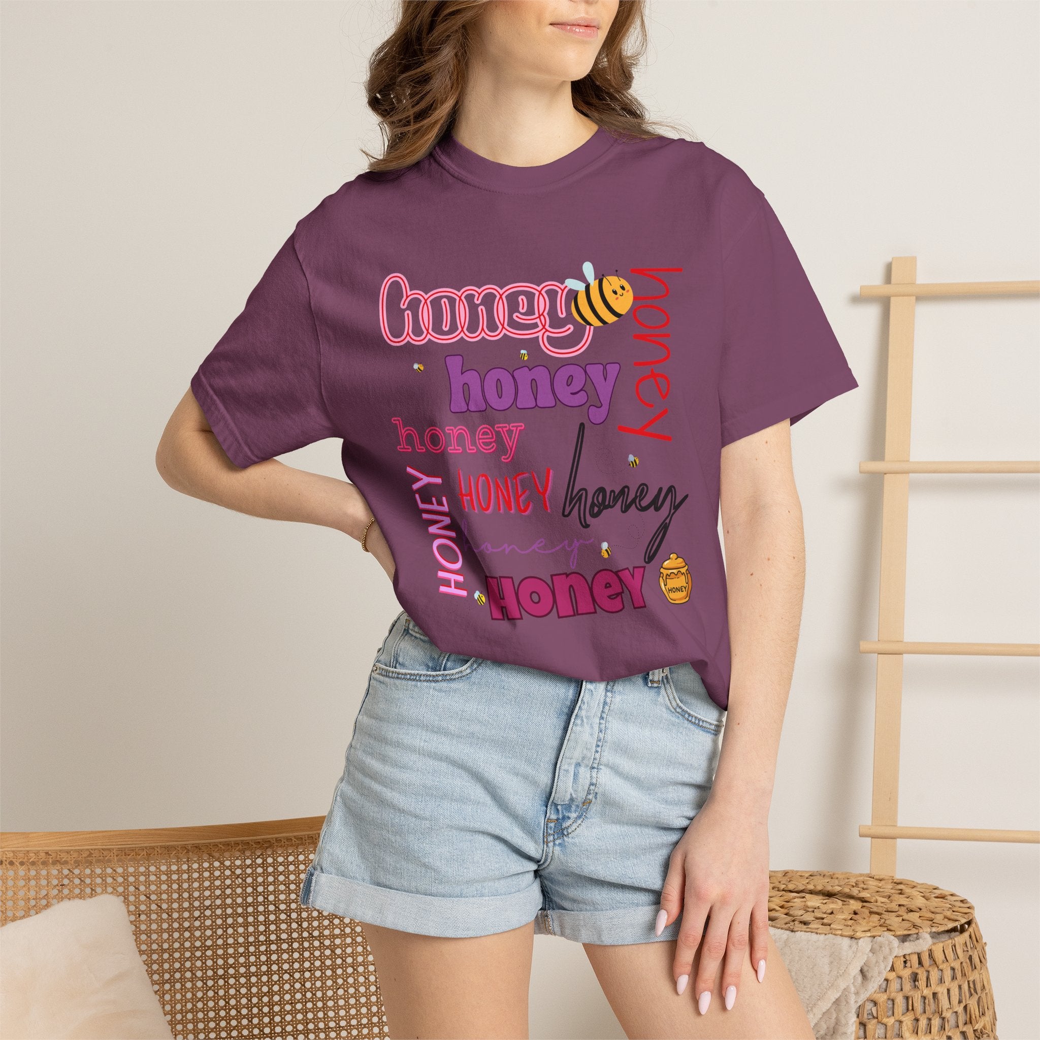 Honey Script Graphic T-Shirt — Playful Bee Typography Tee